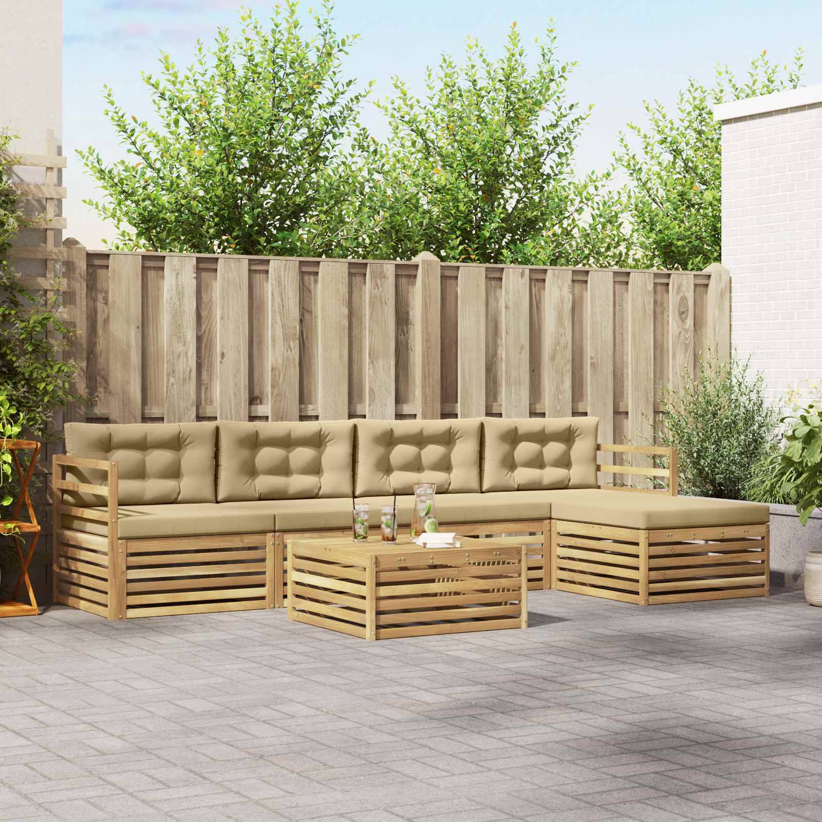 vidaXL Outdoor-Sofagarnitur 6 pcs Weiß und Beige 79 x 79 x 37 cm