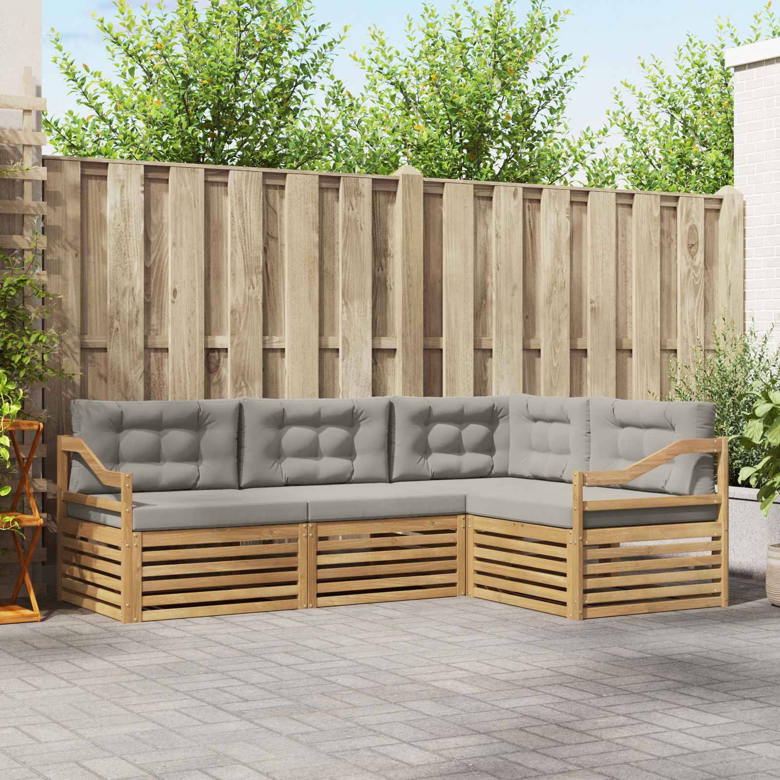 vidaXL Outdoor-Sofagarnitur 4 pcs Weiß und Hellgrau