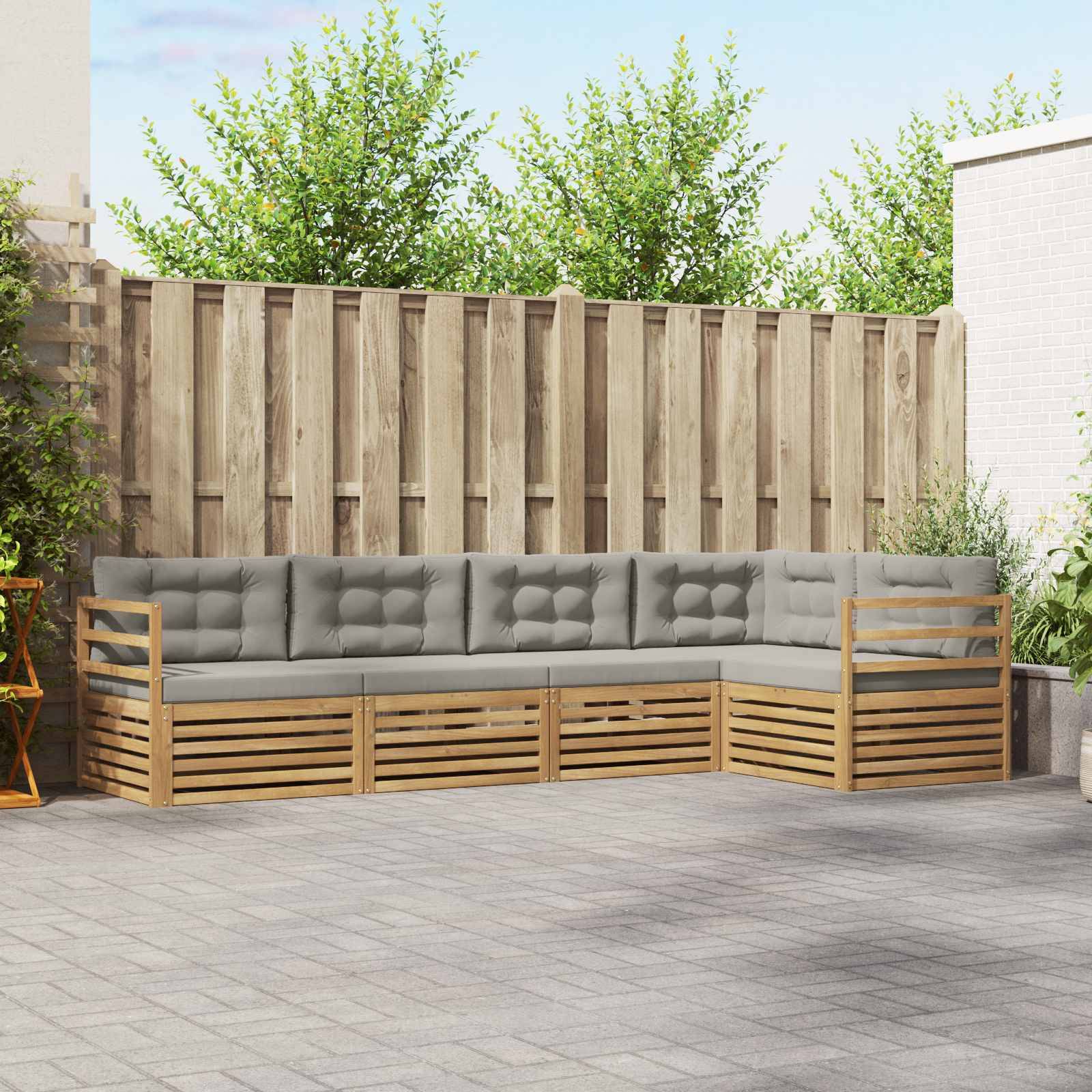 vidaXL Outdoor-Sofagarnitur 5 pcs Weiß und Hellgrau Polyester