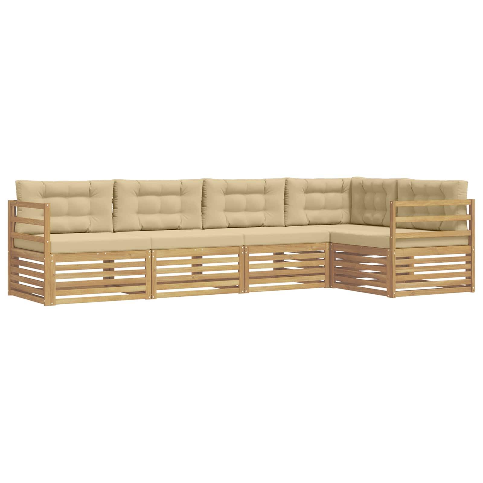 vidaXL Outdoor-Sofagarnitur mit Kissen 5 pcs Weiß und Beige Polyester