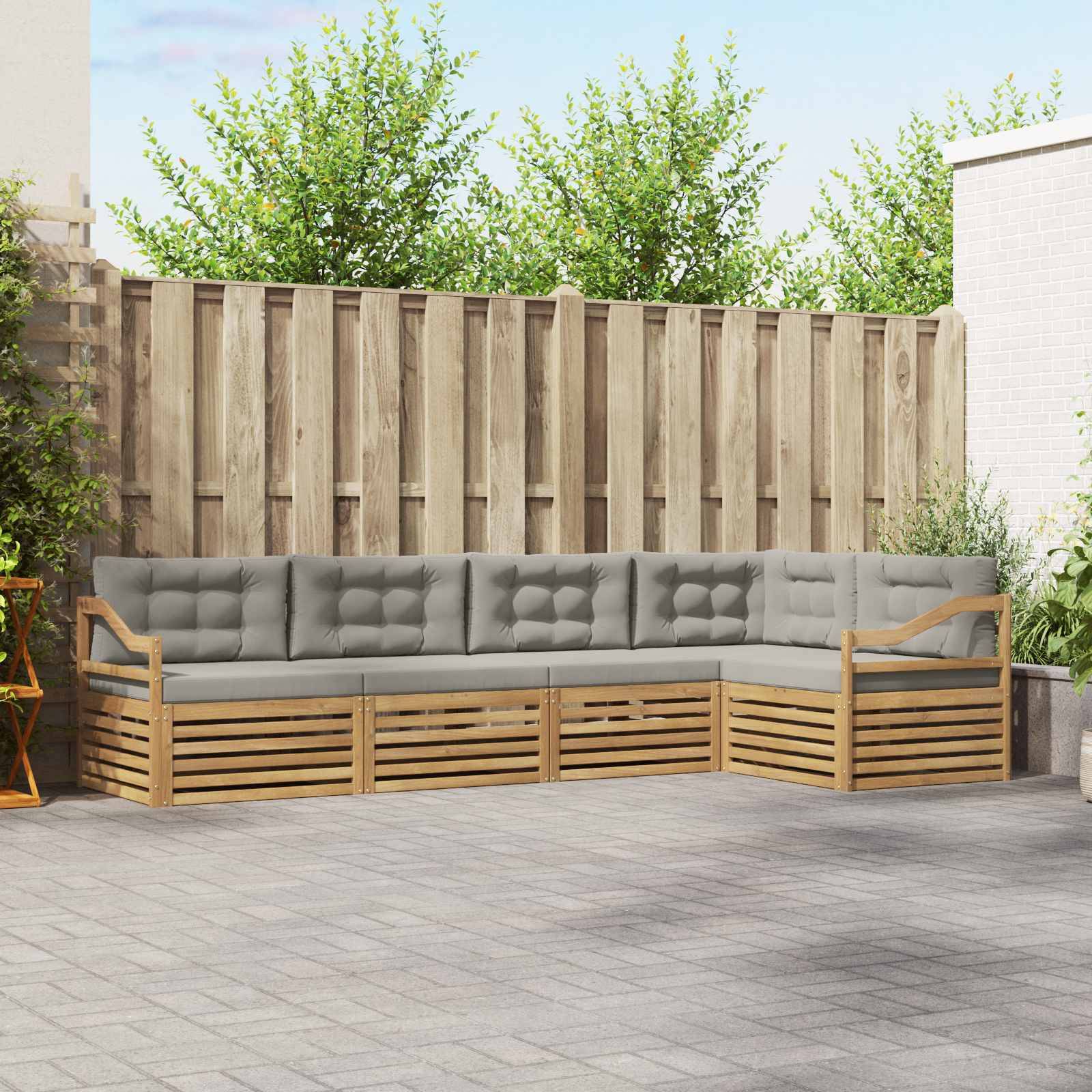 vidaXL Outdoor-Sofagarnitur 5 pcs Weiß und Hellgrau Polyester