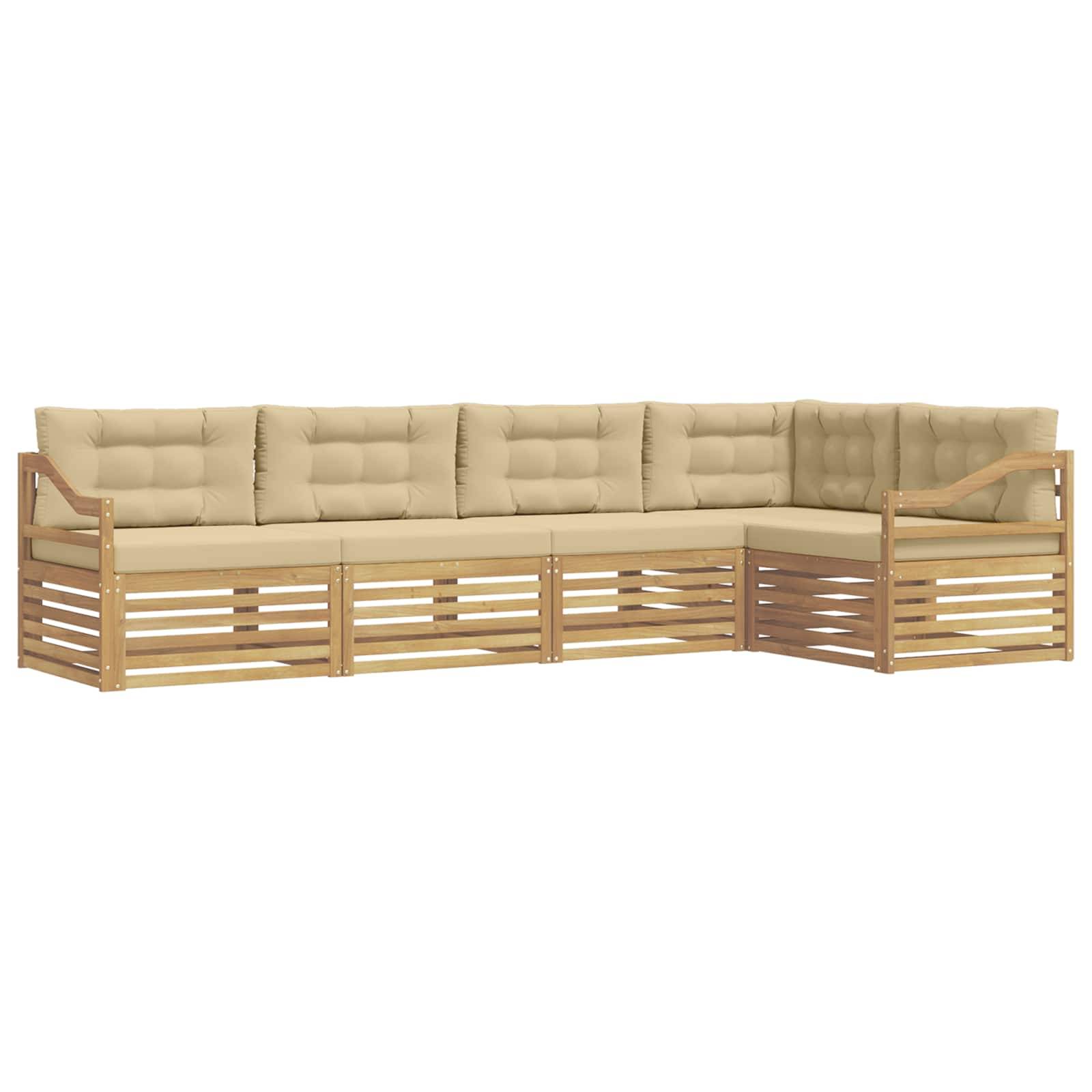 vidaXL Outdoor-Sofagarnitur mit Kissen 5 pcs Weiß und Beige Polyester