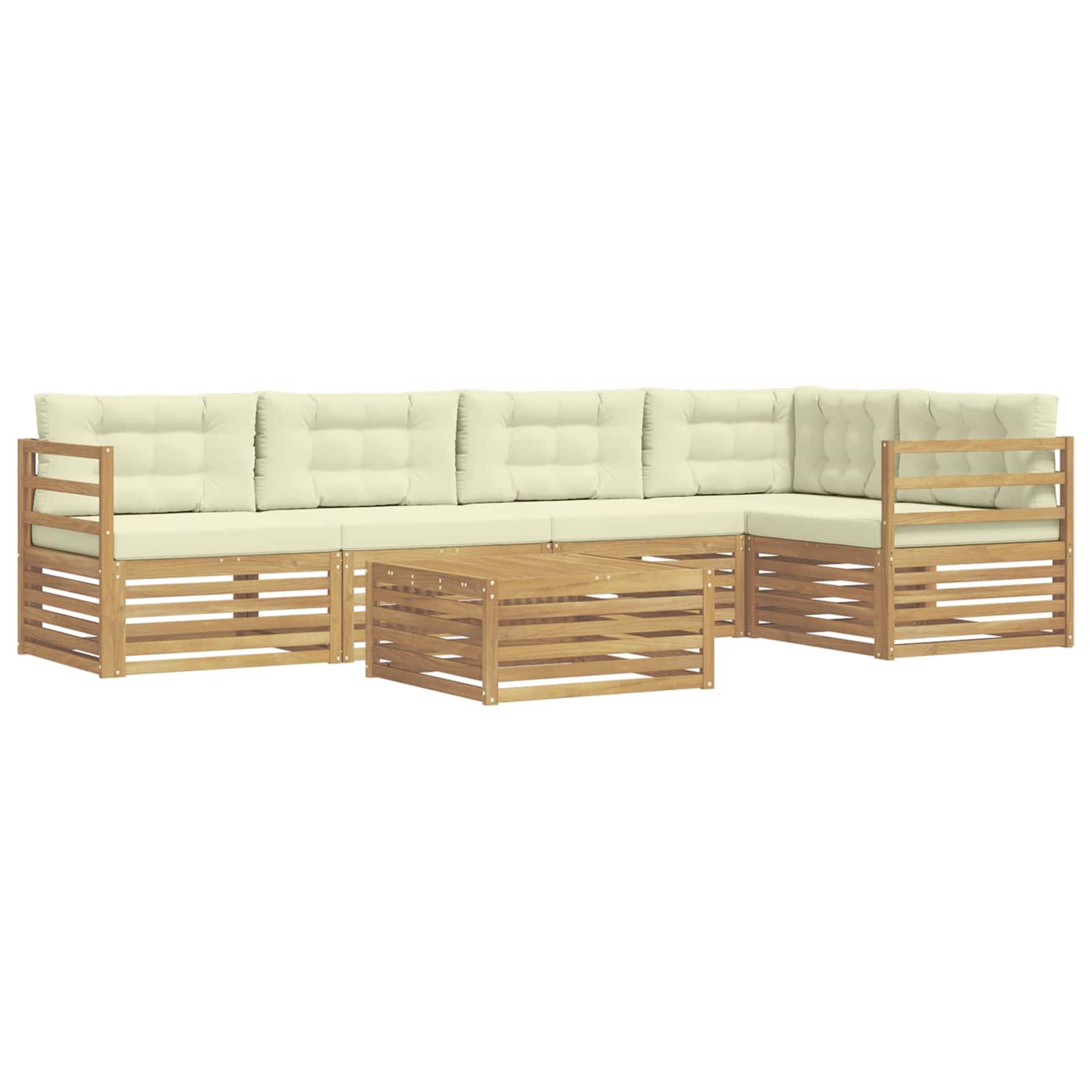 vidaXL Outdoor-Sofagarnitur mit Kissen 6 pcs Weiß und Creme Polyester