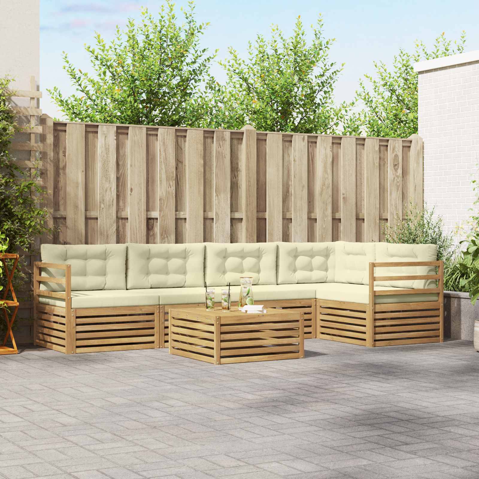 vidaXL Outdoor-Sofagarnitur mit Kissen 6 pcs Weiß und Creme Polyester