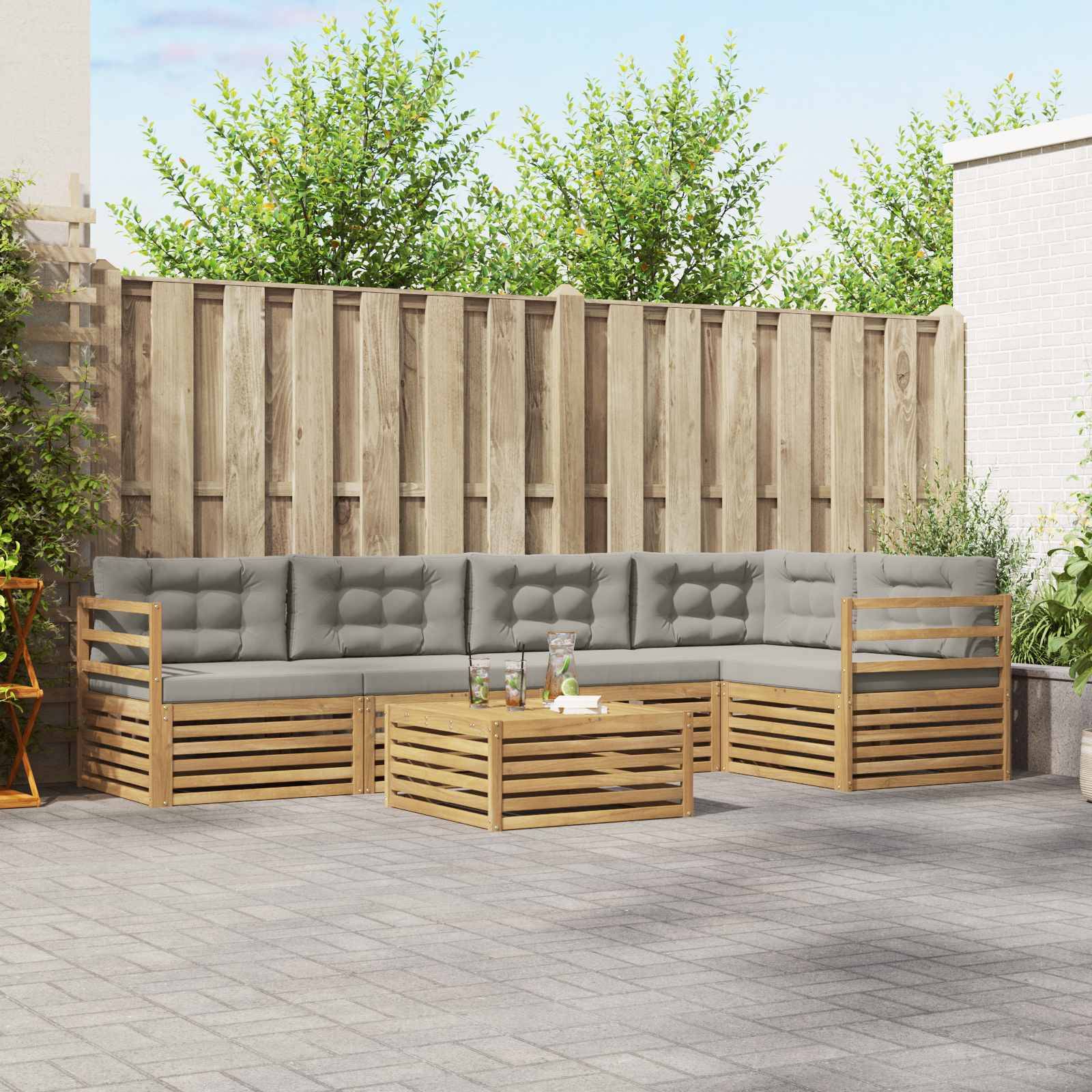 vidaXL Outdoor-Sofagarnitur 6 pcs Weiß und Hellgrau Polyester