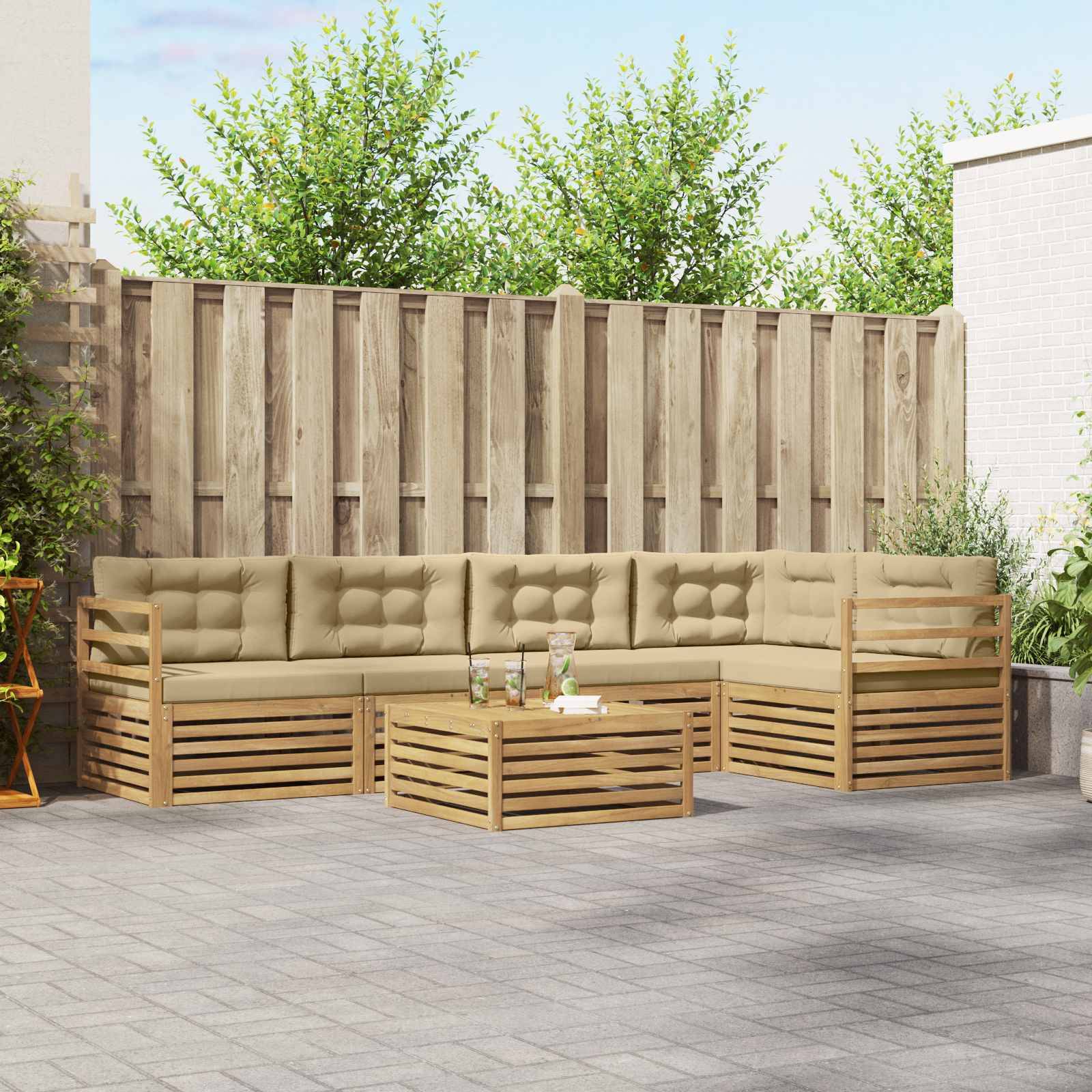 vidaXL Outdoor-Sofagarnitur mit Kissen 6 pcs Weiß und Beige Polyester