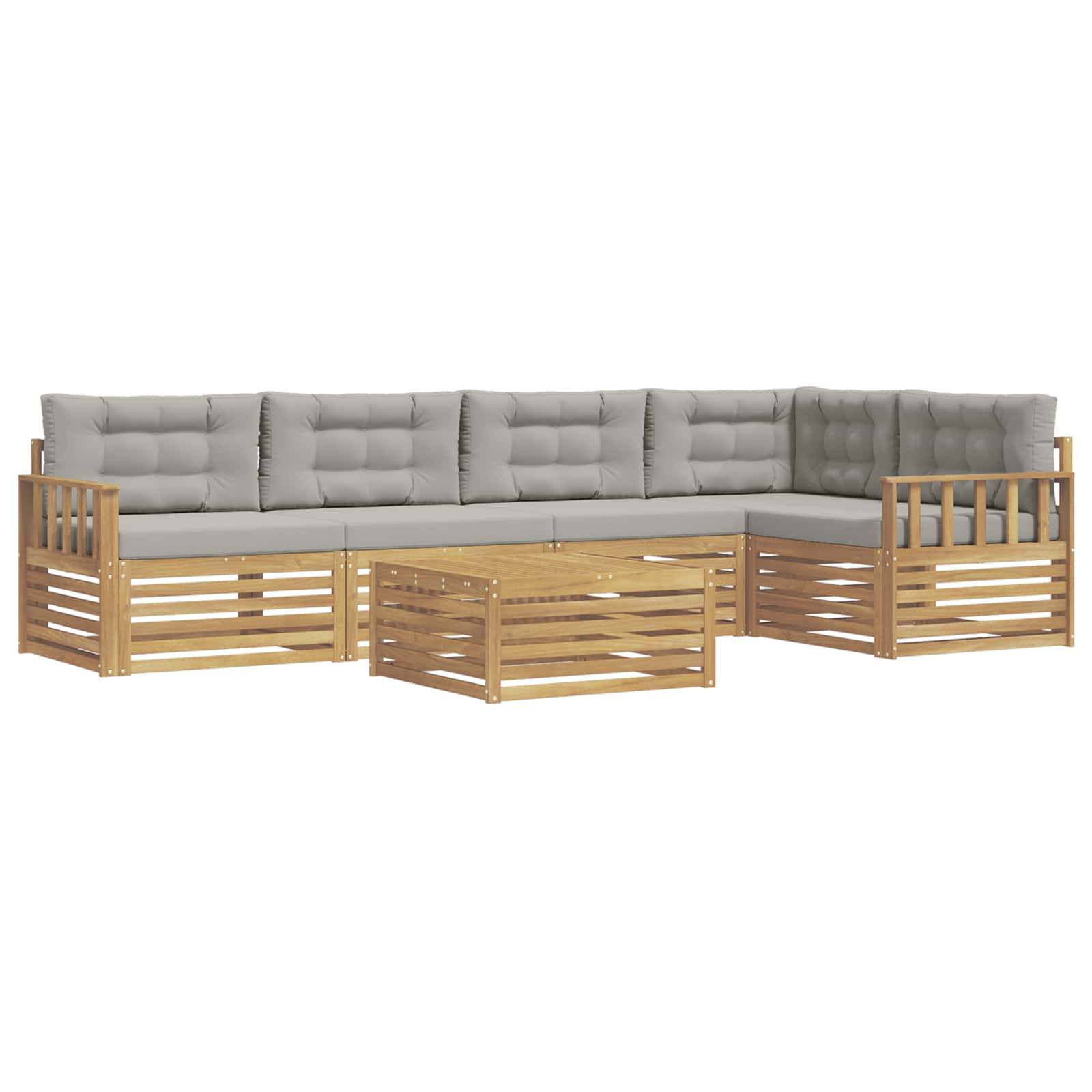 vidaXL Outdoor-Sofagarnitur 6 pcs Weiß und Hellgrau Polyester