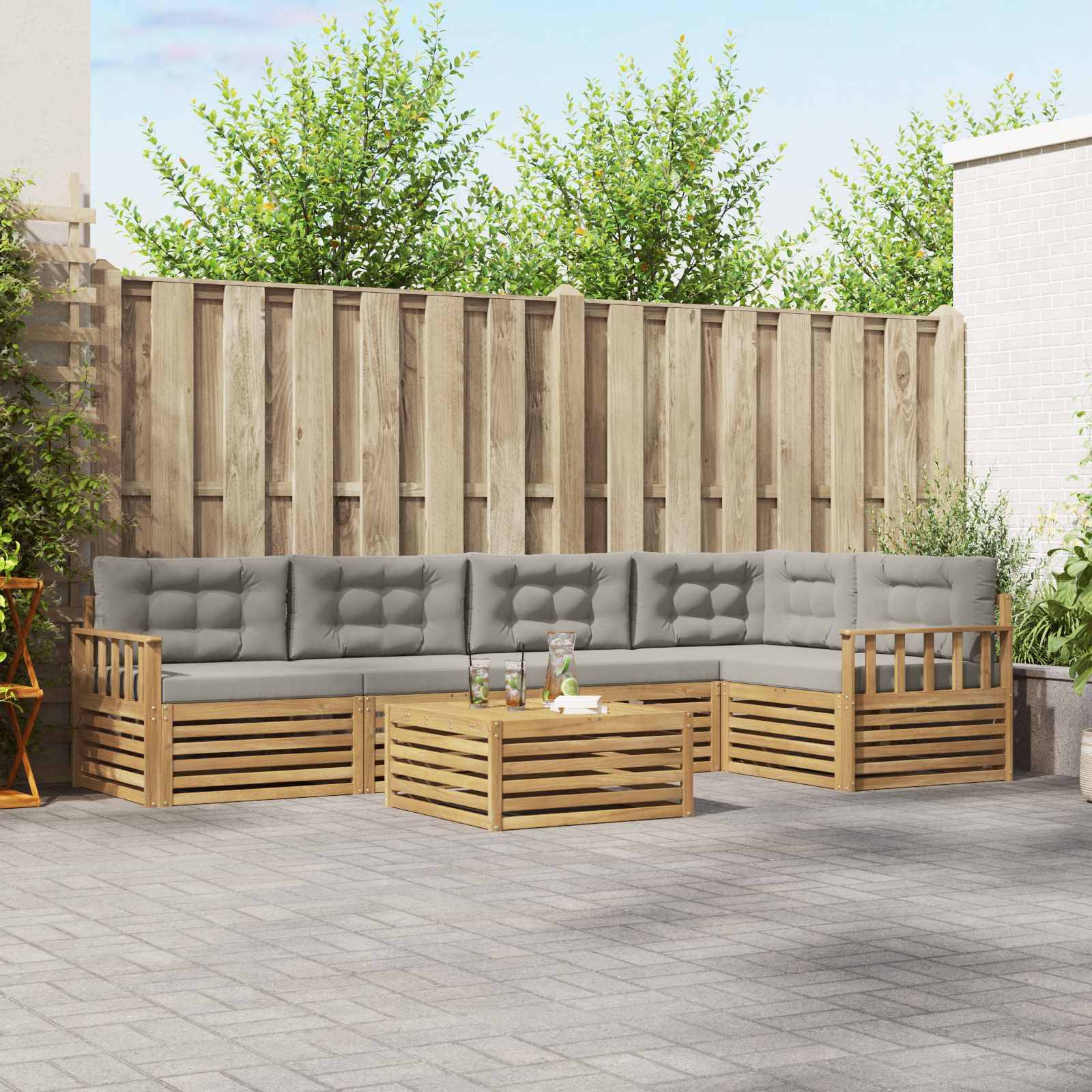 vidaXL Outdoor-Sofagarnitur 6 pcs Weiß und Hellgrau Polyester