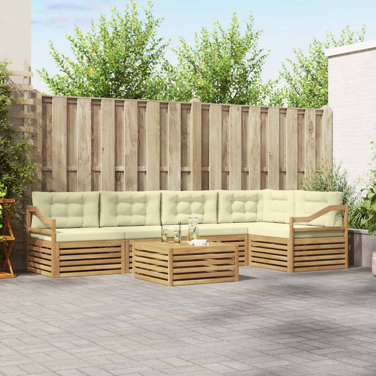 vidaXL Outdoor-Sofagarnitur mit Kissen 6 pcs Weiß und Creme Polyester