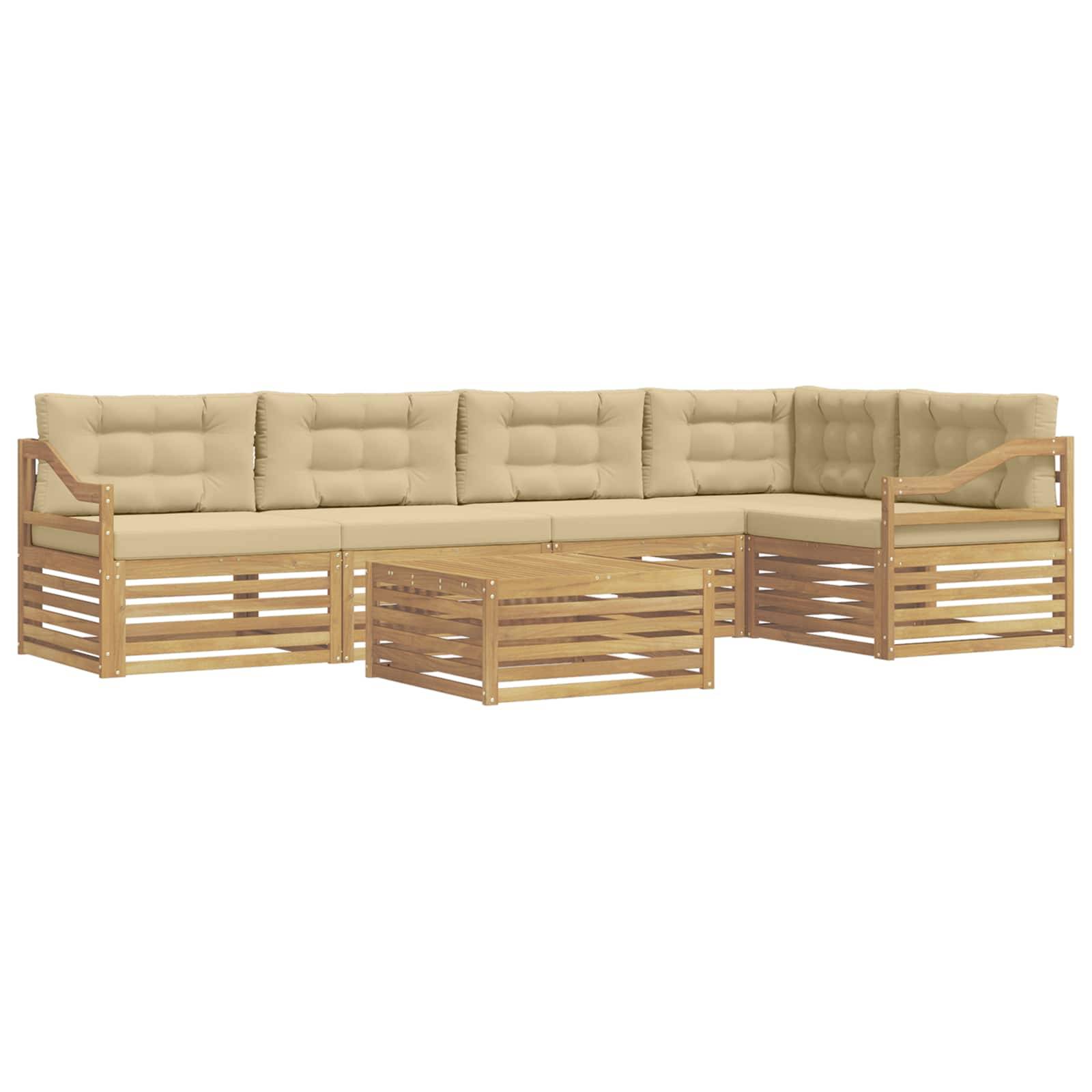 vidaXL Outdoor-Sofagarnitur mit Kissen 6 pcs Weiß und Beige Polyester