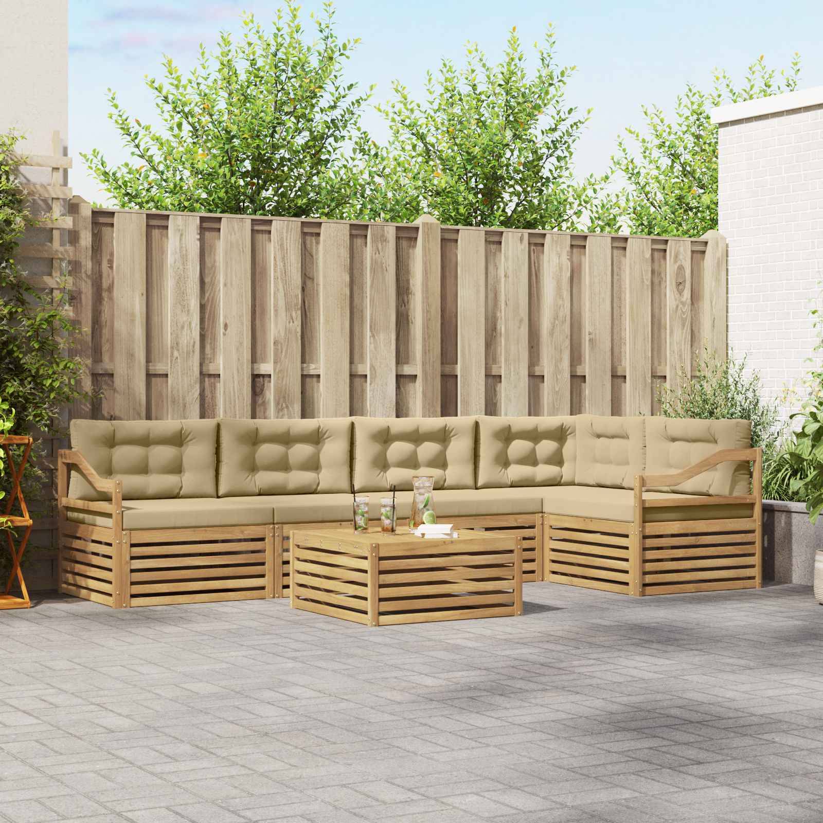 vidaXL Outdoor-Sofagarnitur mit Kissen 6 pcs Weiß und Beige Polyester
