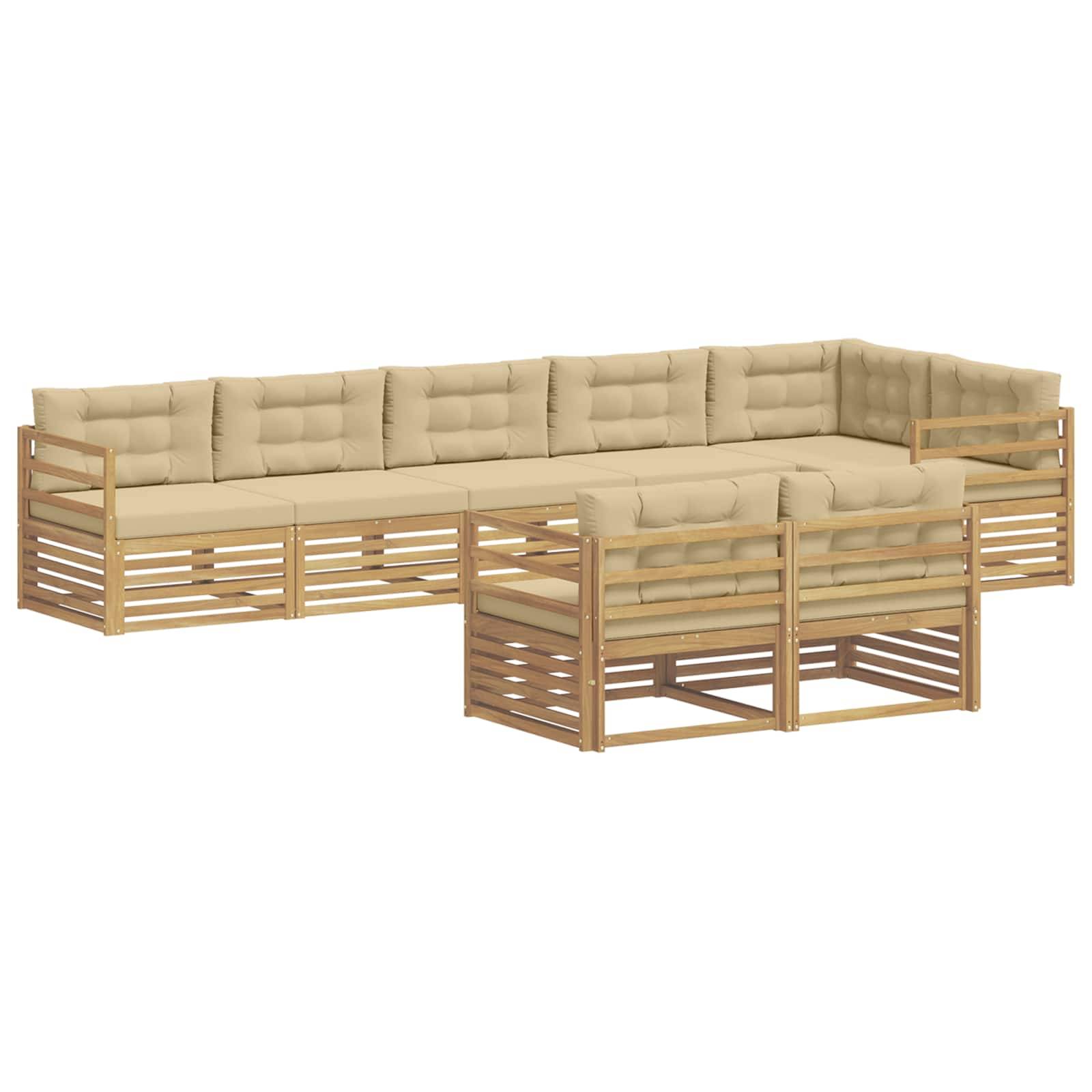 vidaXL Outdoor-Sofagarnitur mit Kissen 8 pcs Weiß und Beige Polyester