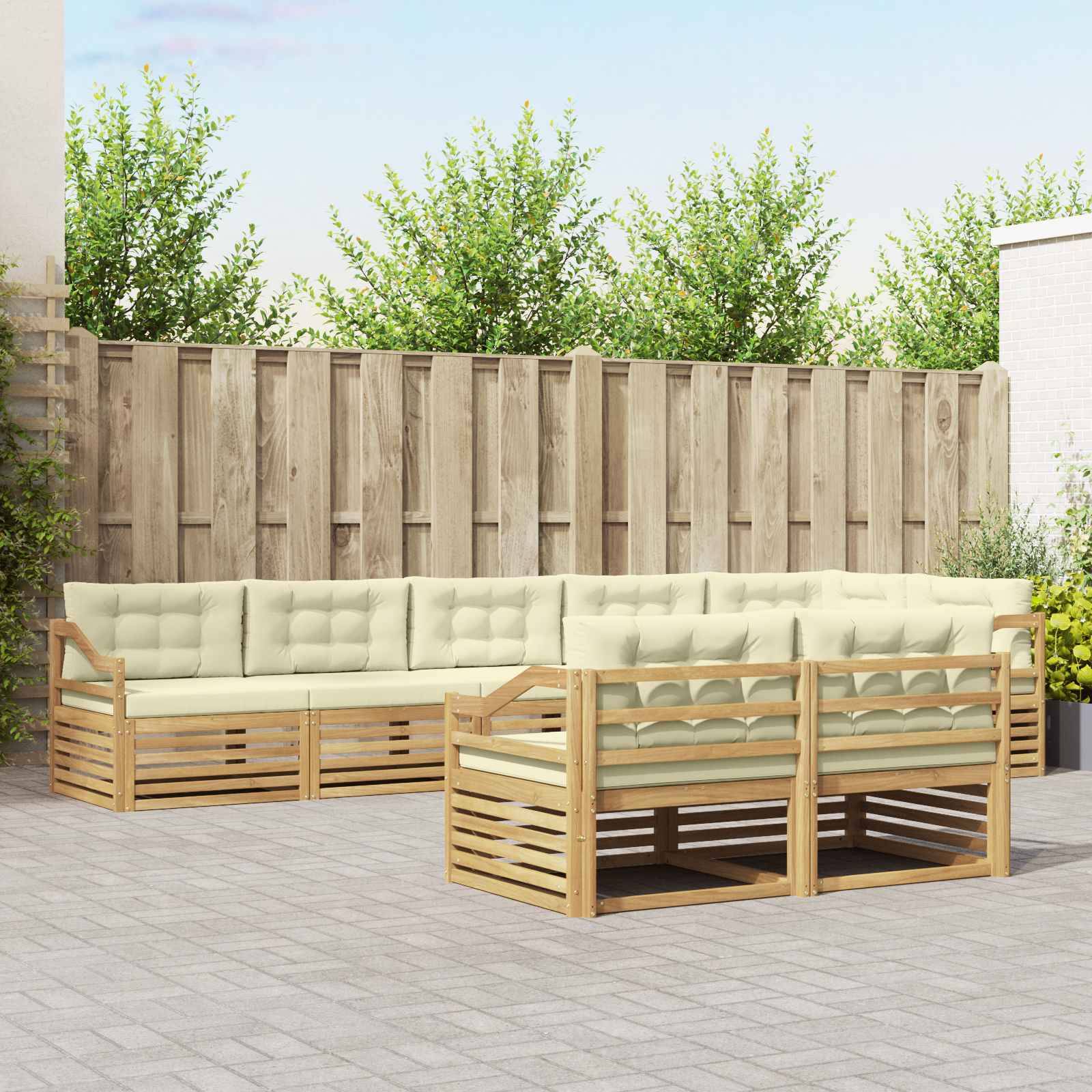 vidaXL Outdoor-Sofagarnitur mit Kissen 8 pcs Weiß und Creme Polyester