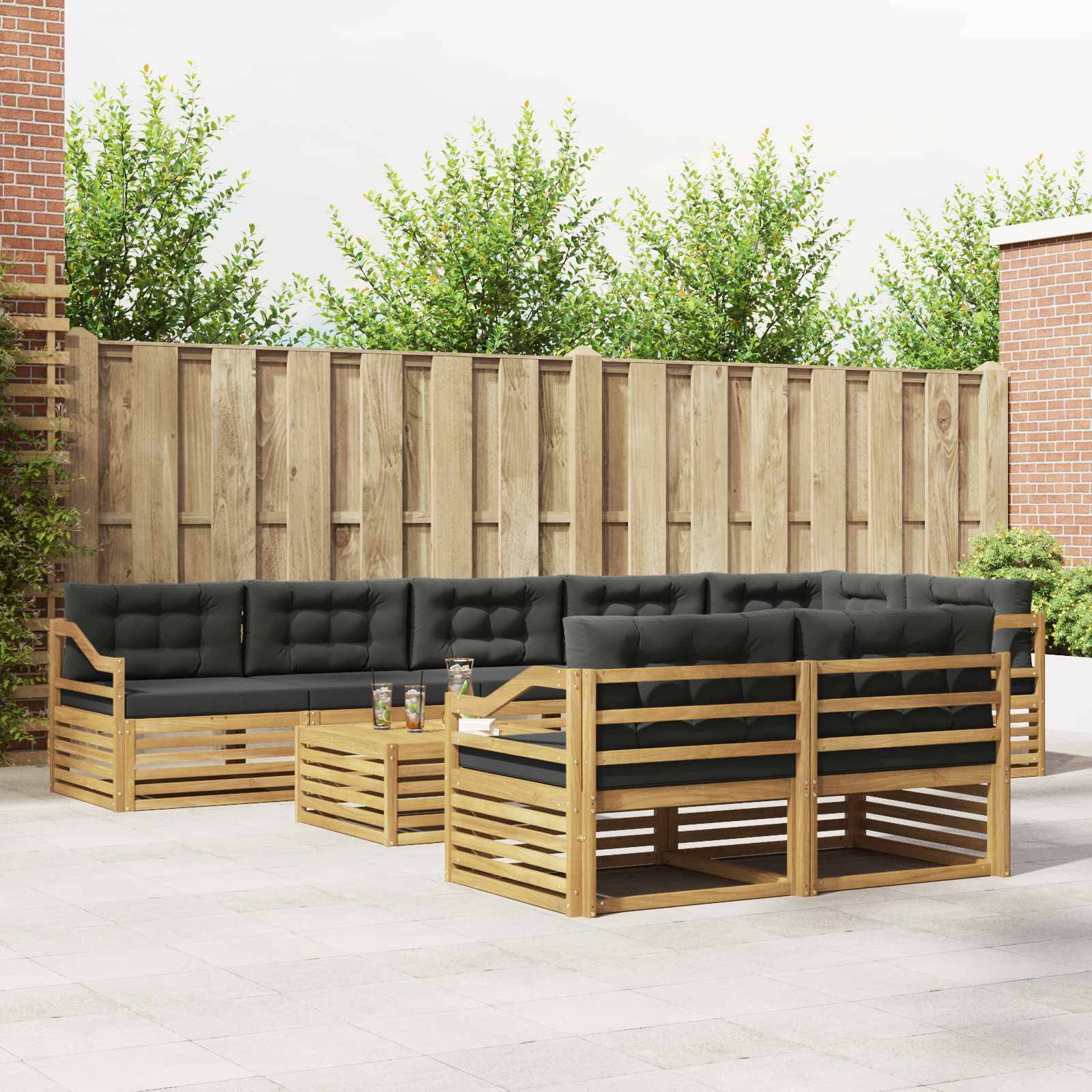 vidaXL Outdoor-Sofagarnitur mit Kissen 9 pcs Weiß und Anthrazit