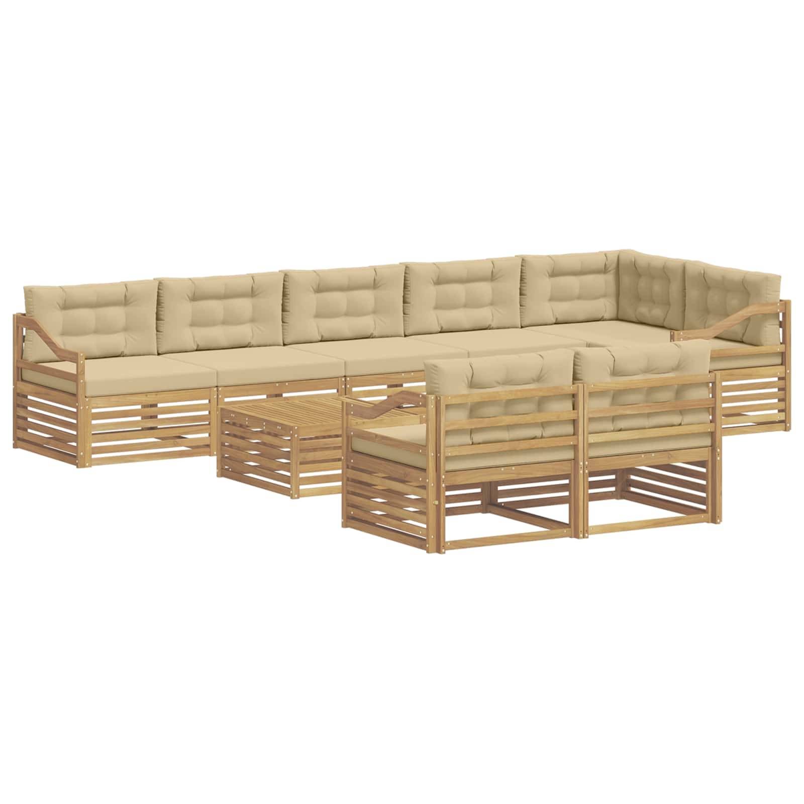 vidaXL Outdoor-Sofagarnitur mit Kissen 9 pcs Weiß und Beige