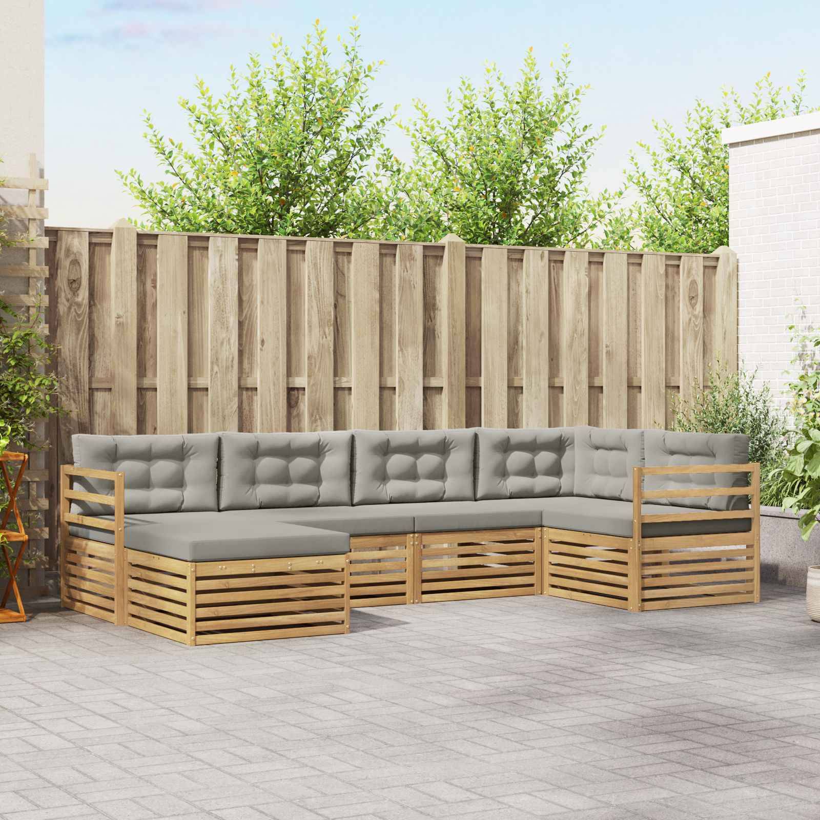 vidaXL Outdoor-Sofagarnitur 6 pcs Weiß und Hellgrau Polyester