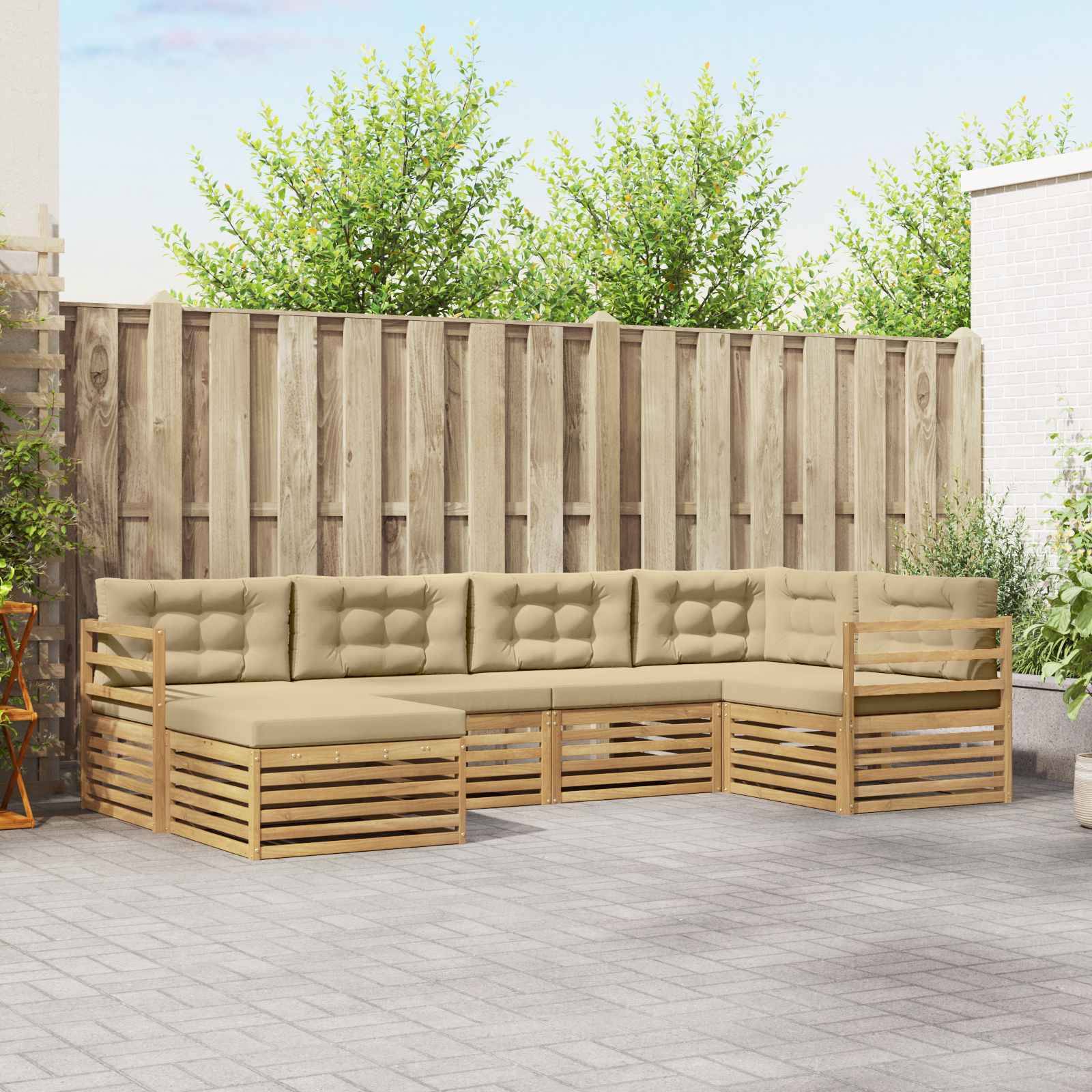vidaXL Outdoor-Sofagarnitur mit Kissen 6 pcs Weiß und Beige Polyester