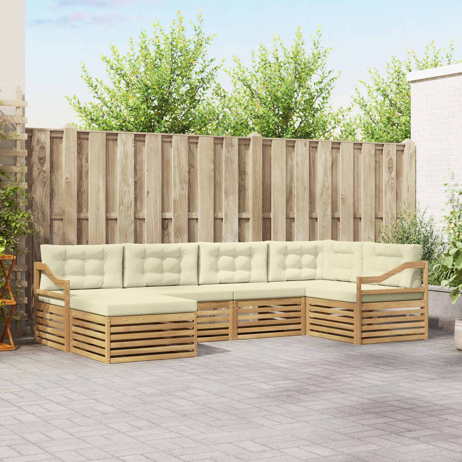 vidaXL Outdoor-Sofagarnitur mit Kissen 6 pcs Weiß und Creme Polyester