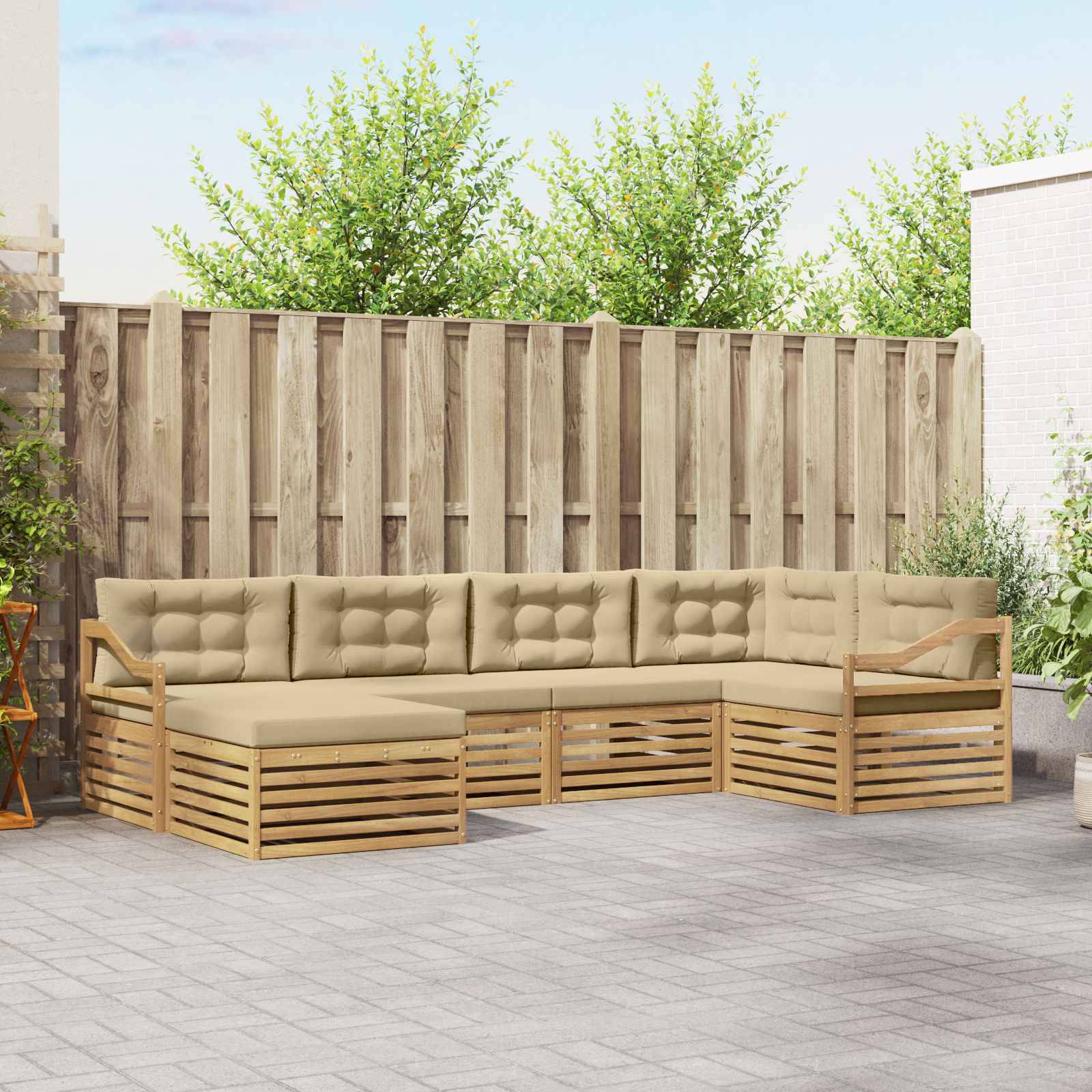 vidaXL Outdoor-Sofagarnitur mit Kissen 6 pcs Weiß und Beige Polyester