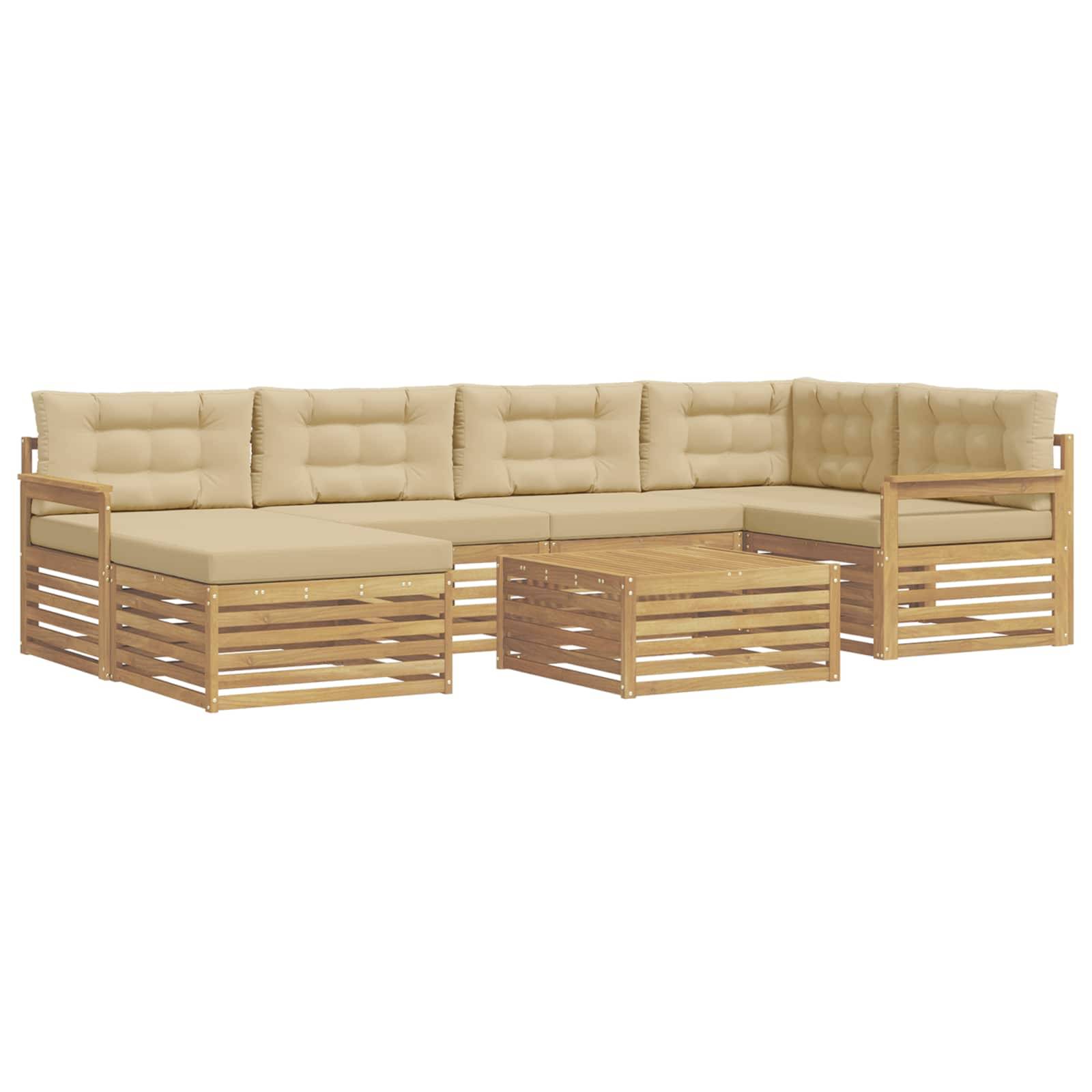 vidaXL Outdoor-Sofagarnitur mit Kissen 7 pcs Weiß und Beige