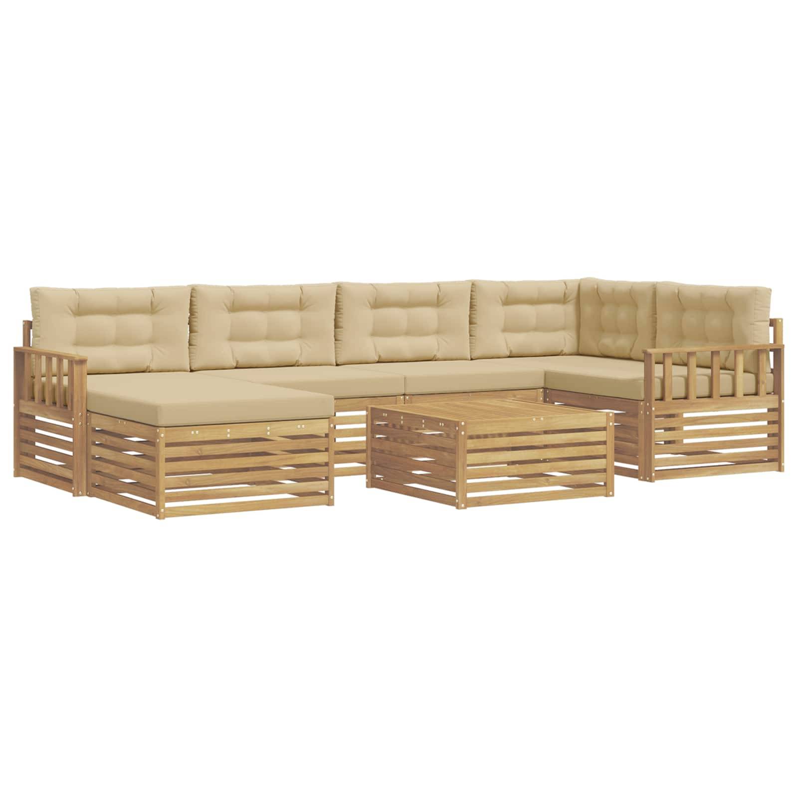vidaXL Outdoor-Sofagarnitur mit Kissen 7 pcs Weiß und Beige