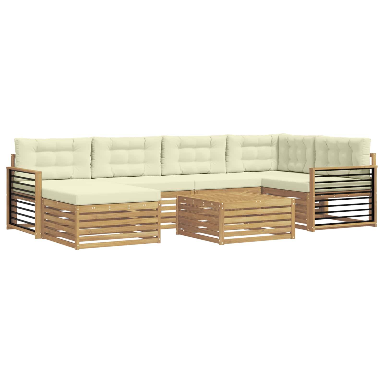 vidaXL Outdoor-Sofagarnitur mit Kissen 7 pcs Weiß und Creme