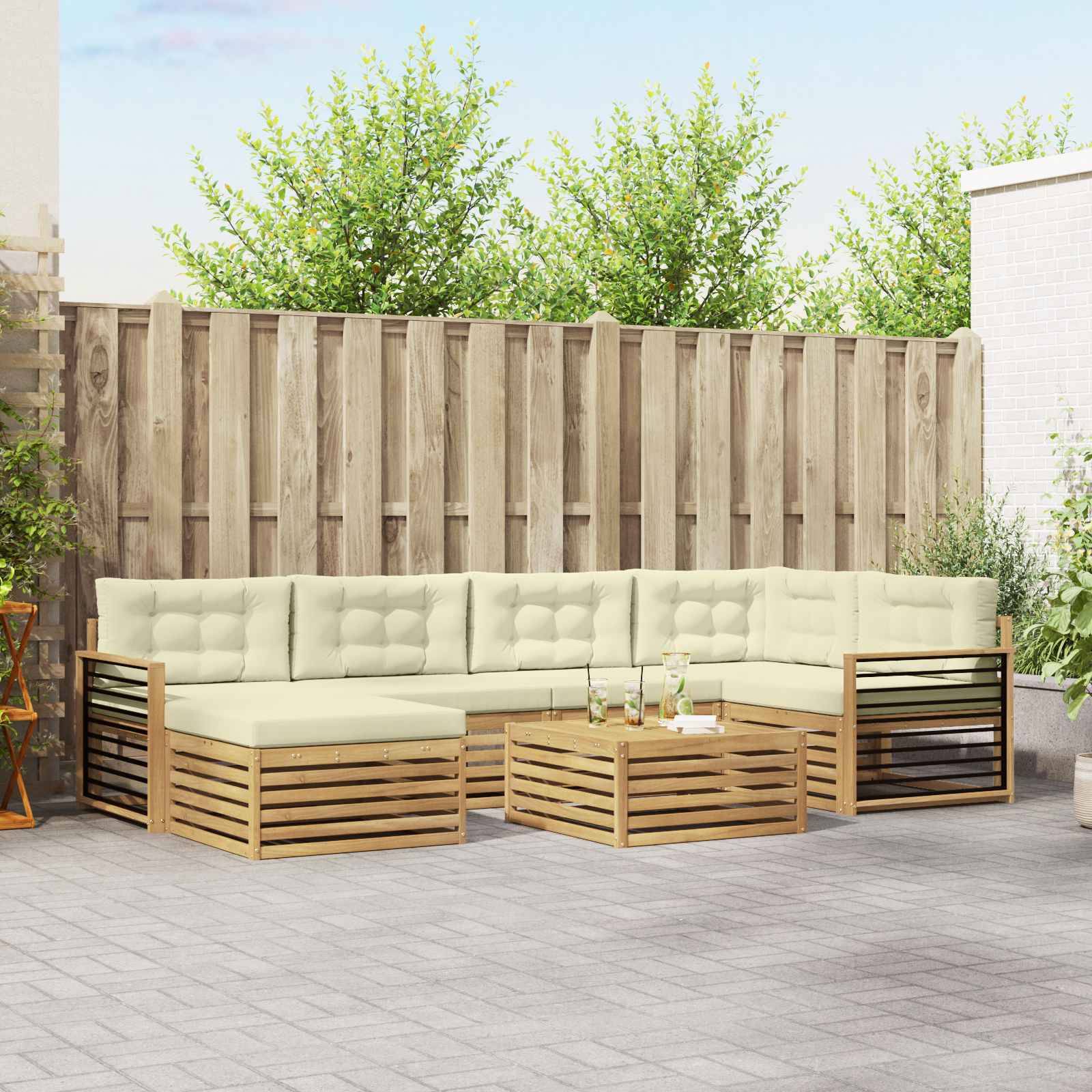 vidaXL Outdoor-Sofagarnitur mit Kissen 7 pcs Weiß und Creme