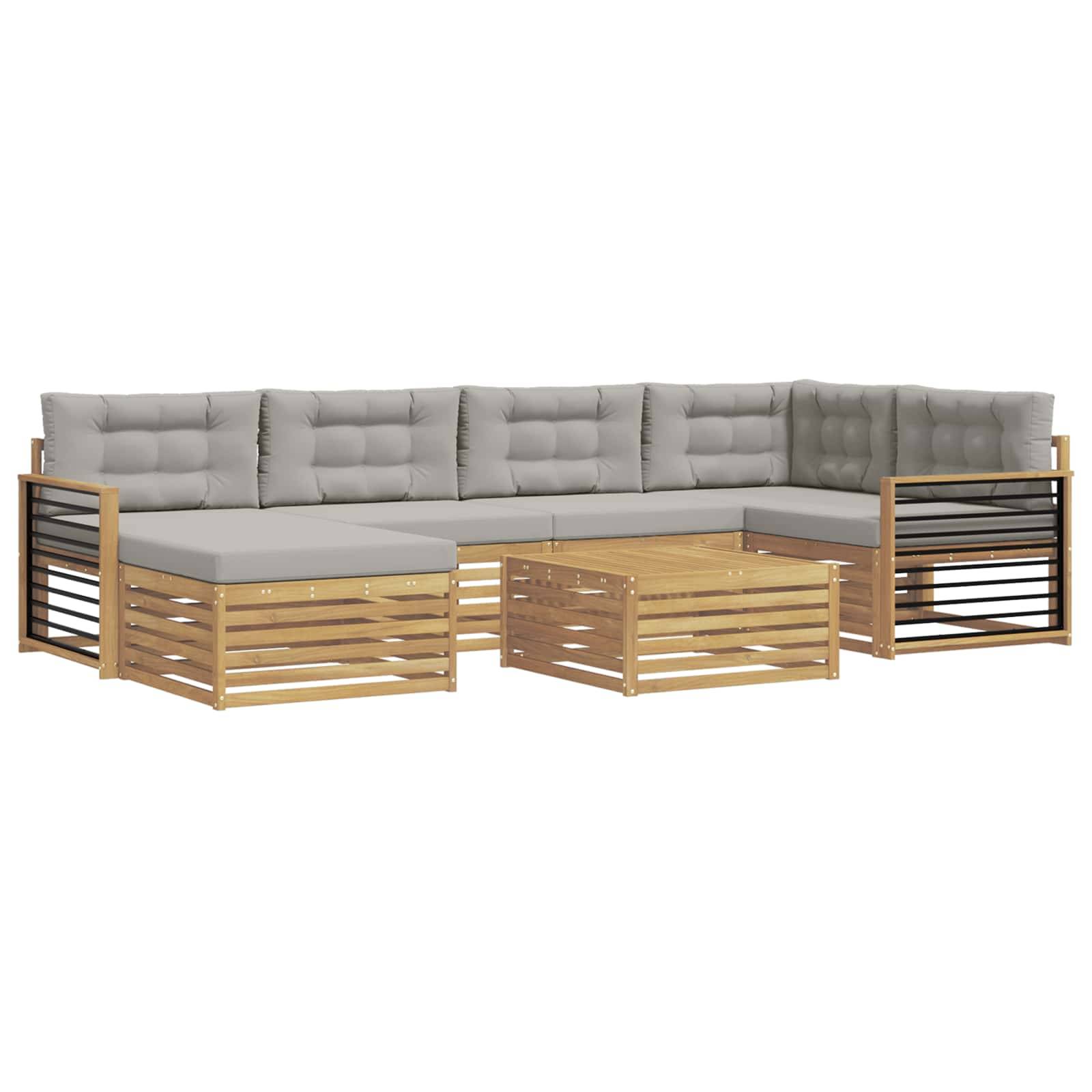 vidaXL Outdoor-Sofagarnitur mit Kissen 7 pcs Weiß und Hellgrau