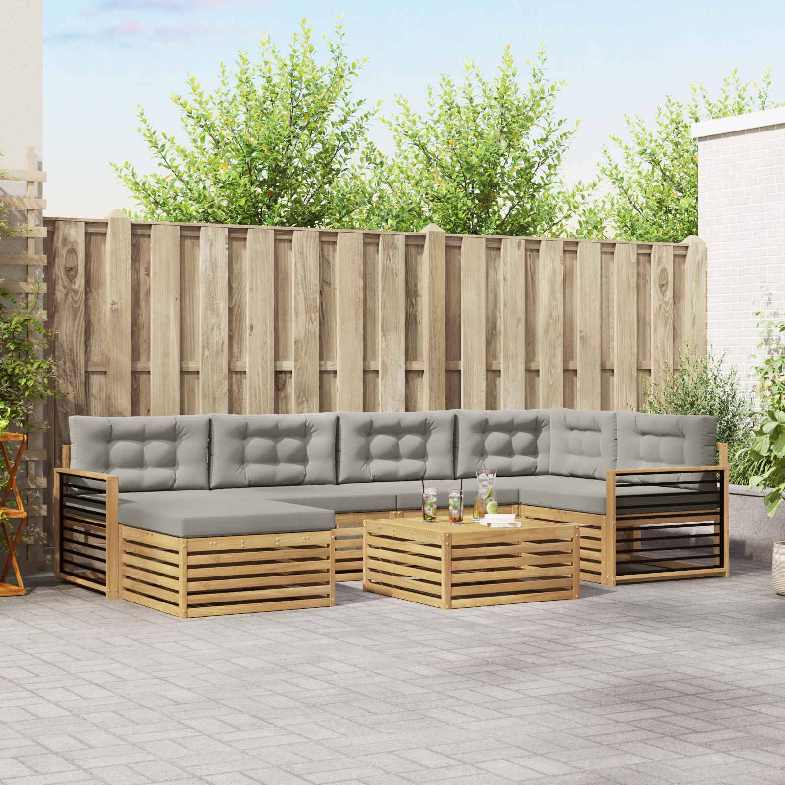 vidaXL Outdoor-Sofagarnitur mit Kissen 7 pcs Weiß und Hellgrau