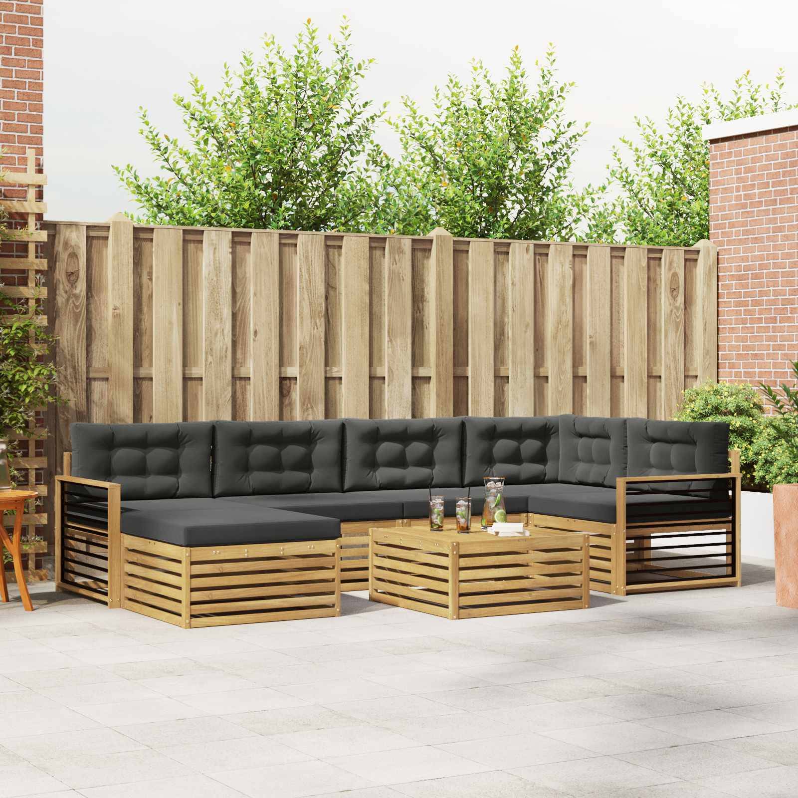vidaXL Outdoor-Sofagarnitur mit Kissen 7 pcs Weiß und Anthrazit