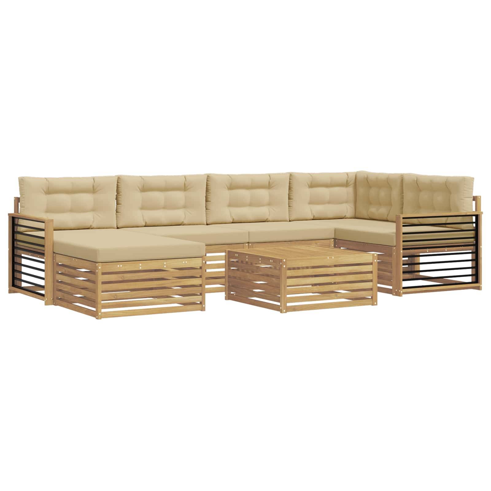 vidaXL Outdoor-Sofagarnitur mit Kissen 7 pcs Weiß und Beige