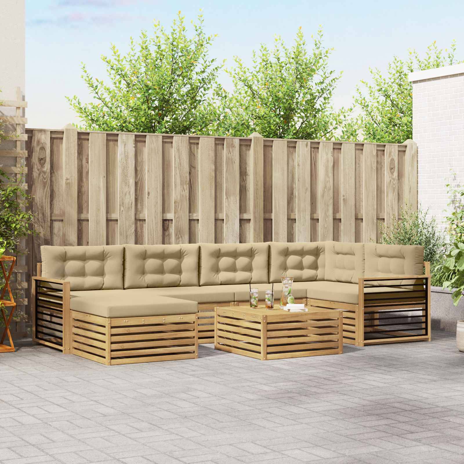 vidaXL Outdoor-Sofagarnitur mit Kissen 7 pcs Weiß und Beige