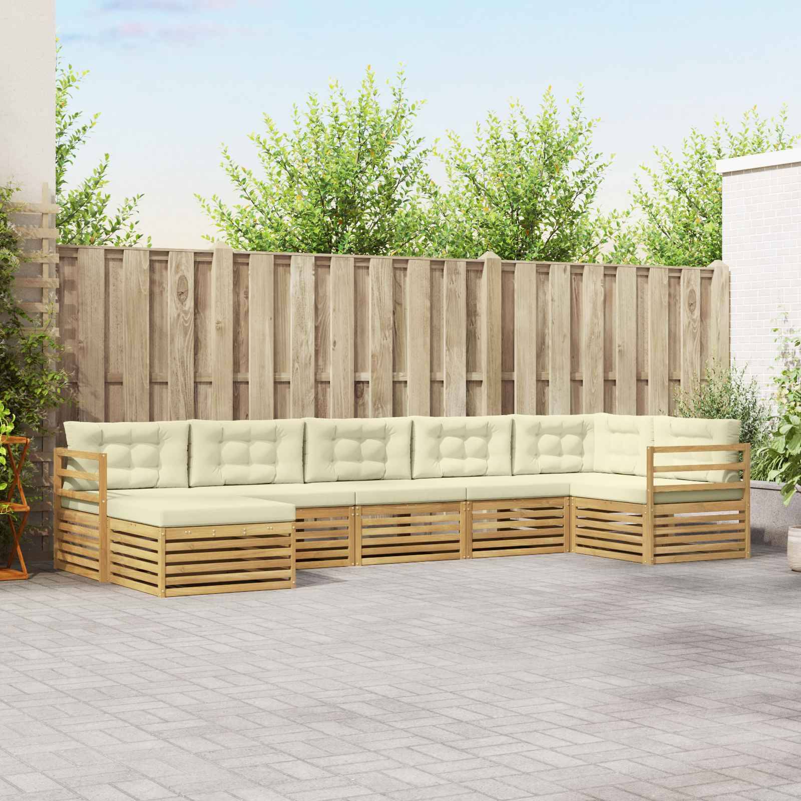 vidaXL Outdoor-Sofagarnitur mit Kissen 7 pcs Weiß und Creme