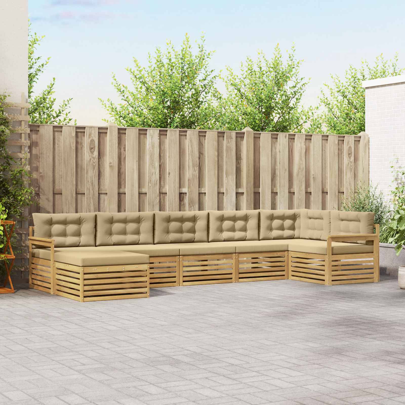 vidaXL Outdoor-Sofagarnitur mit Kissen 7 pcs Weiß und Beige