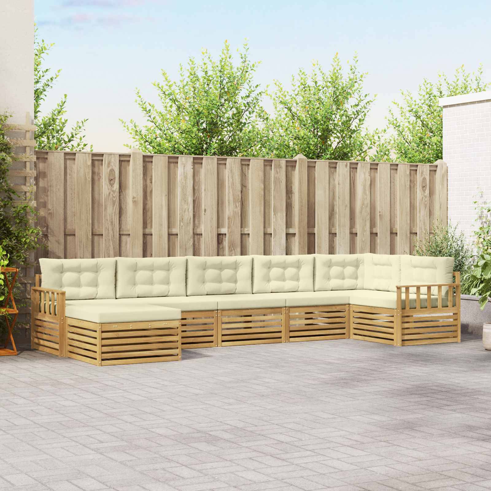 vidaXL Outdoor-Sofagarnitur mit Kissen 7 pcs Weiß und Creme
