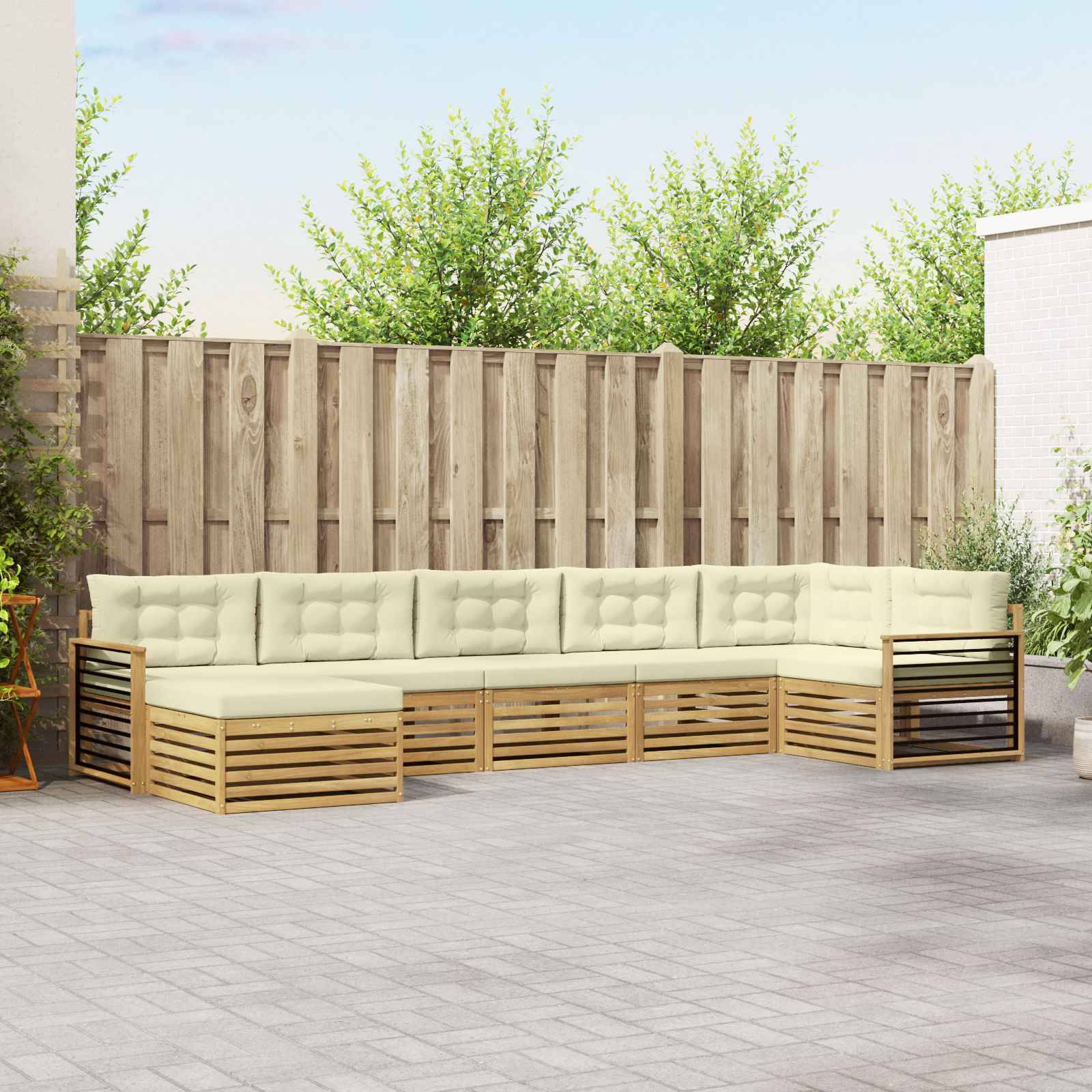 vidaXL Outdoor-Sofagarnitur mit Kissen 7 pcs Weiß und Creme