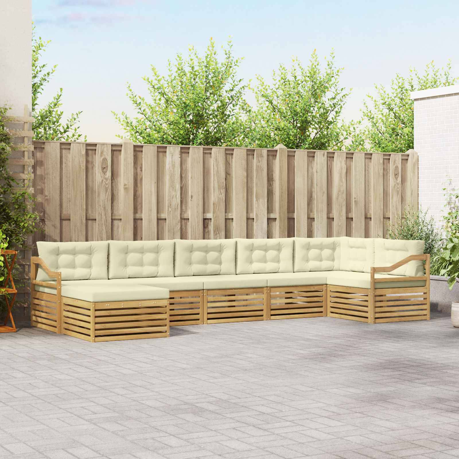 vidaXL Outdoor-Sofagarnitur mit Kissen 7 pcs Weiß und Creme