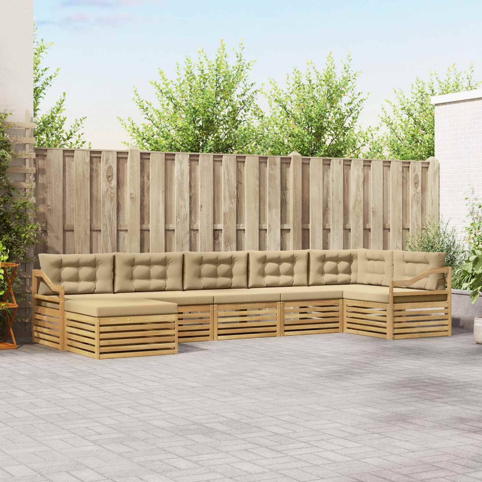 vidaXL Outdoor-Sofagarnitur mit Kissen 7 pcs Weiß und Beige