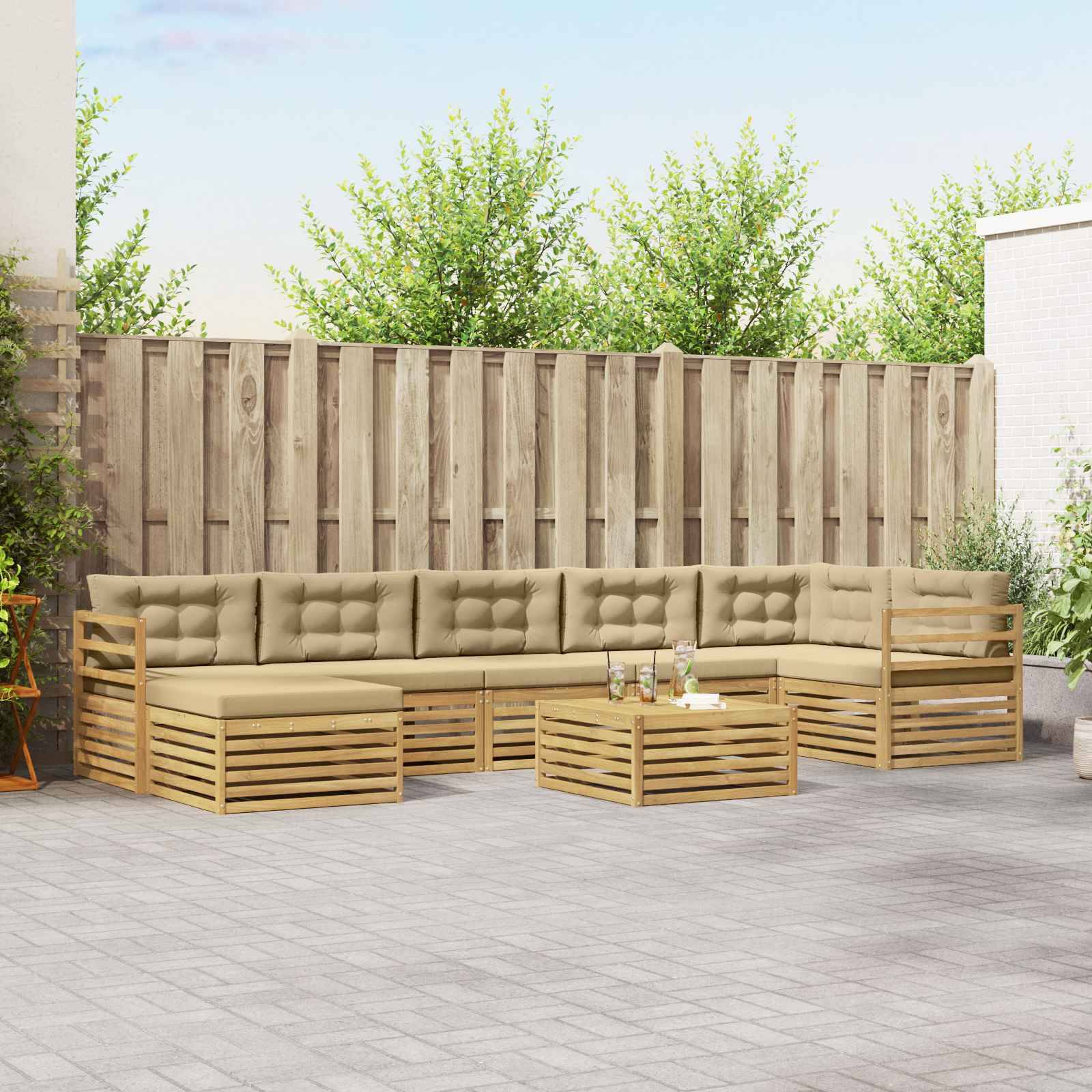 vidaXL Outdoor-Sofagarnitur mit Kissen 8 pcs Weiß und Beige Polyester