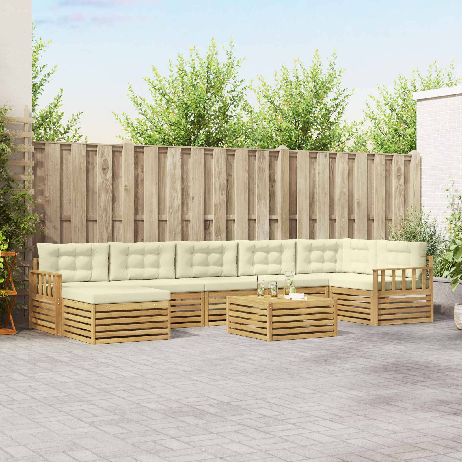 vidaXL Outdoor-Sofagarnitur mit Kissen 8 pcs Weiß und Creme