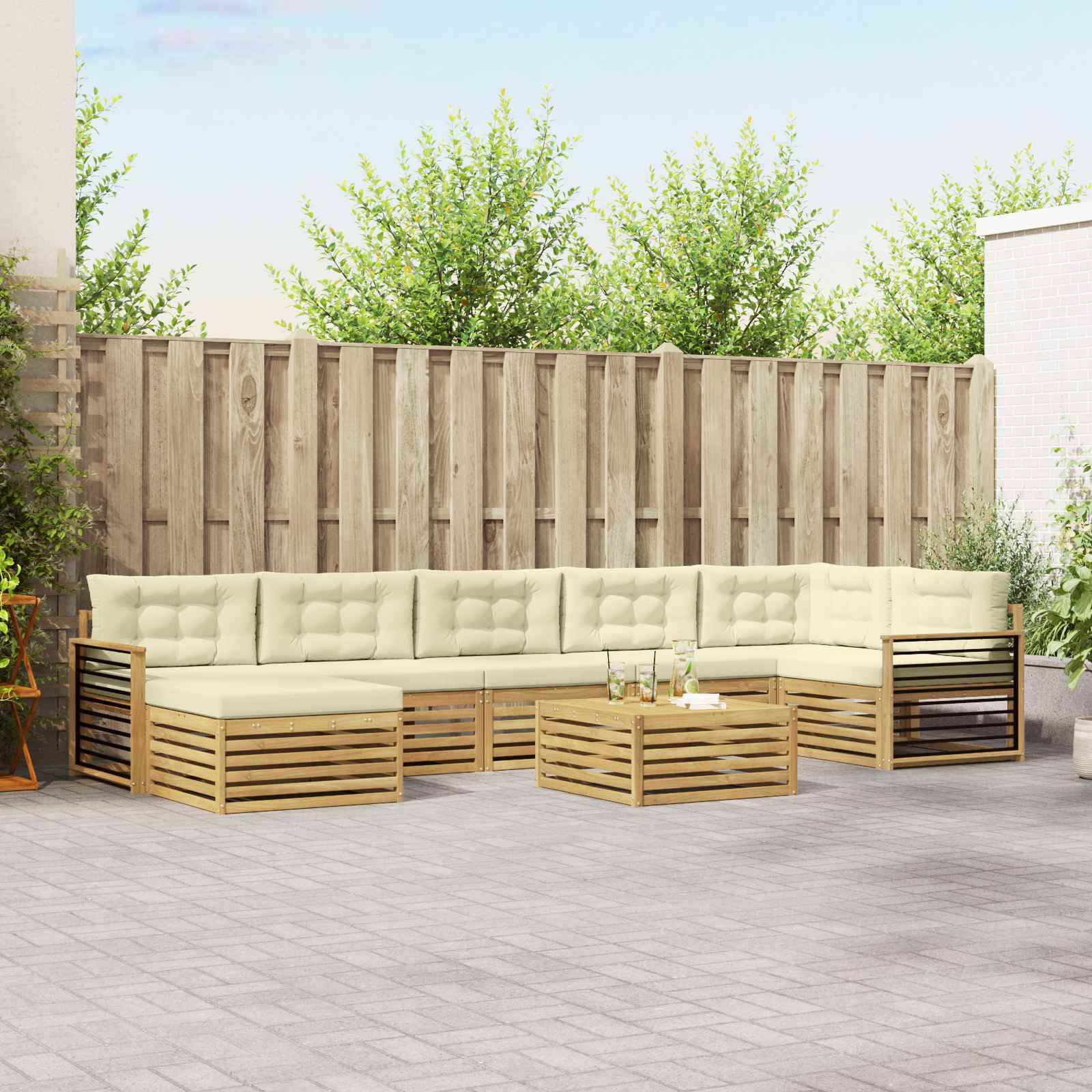vidaXL Outdoor-Sofagarnitur mit Kissen 8 pcs Weiß und Creme