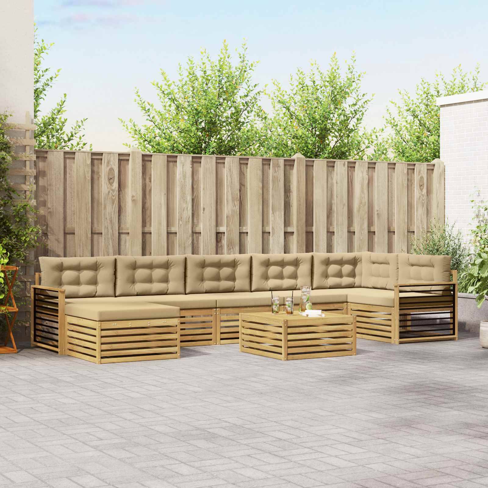 vidaXL Outdoor-Sofagarnitur mit Kissen 8 pcs Weiß und Beige