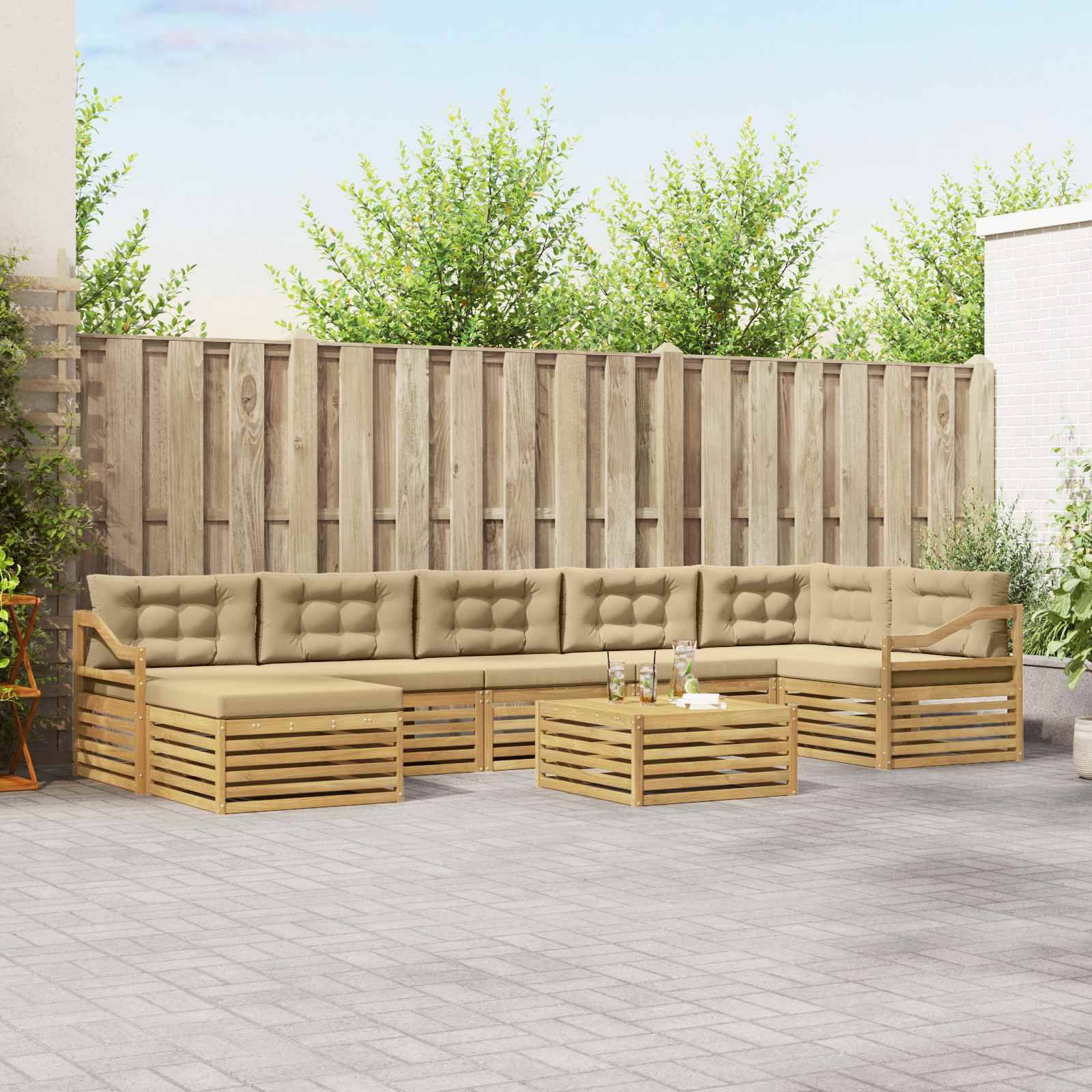 vidaXL Outdoor-Sofagarnitur mit Kissen 8 pcs Weiß und Beige