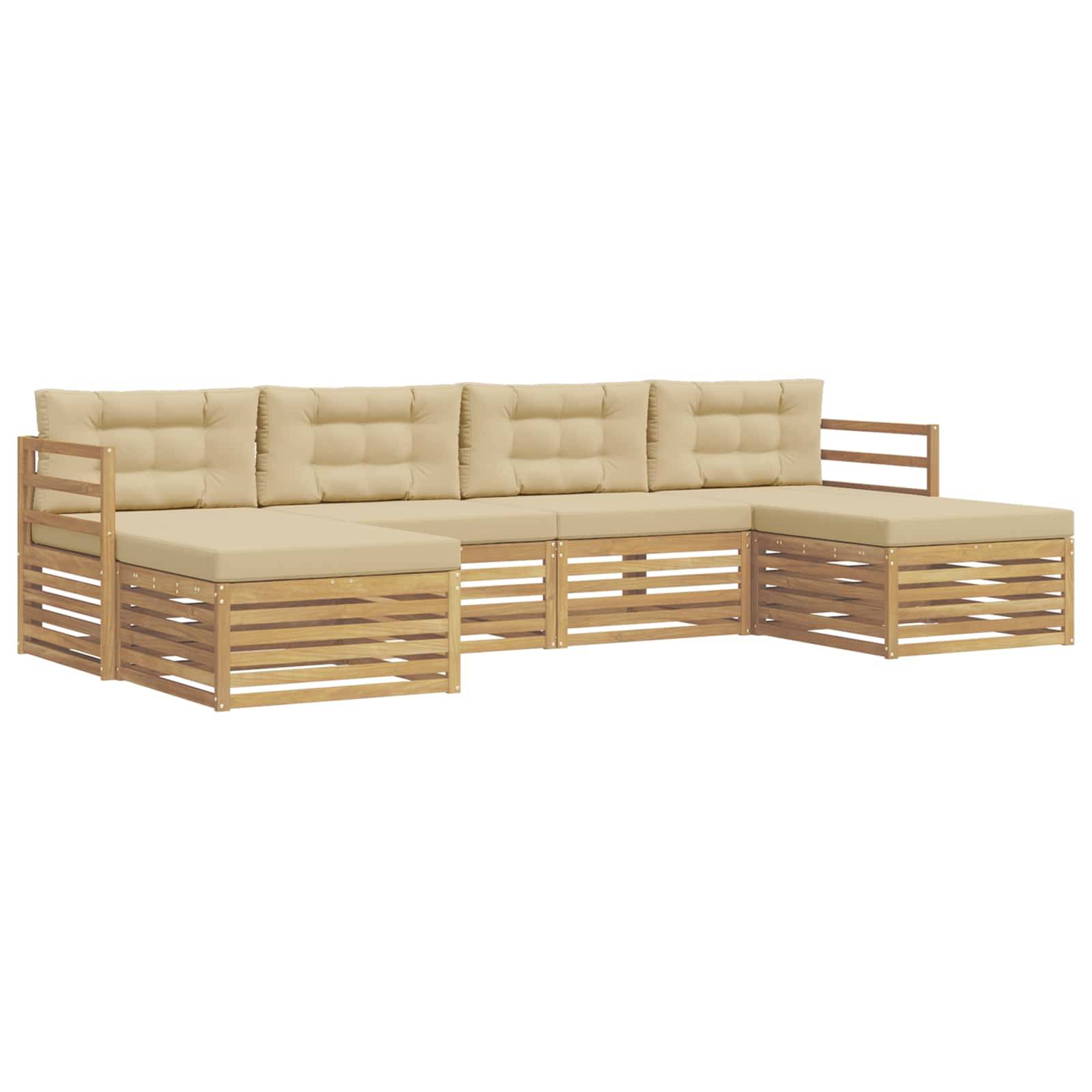vidaXL Outdoor-Sofagarnitur 6 pcs Weiß und Beige 325 x 162,5 x 73 cm