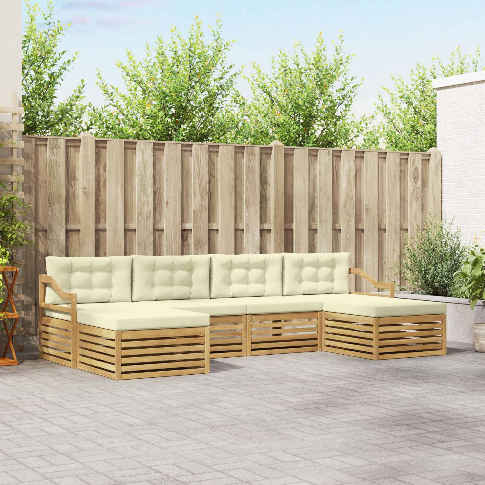 vidaXL Outdoor-Sofagarnitur 6 pcs Weiß und Creme 325 x 162,5 x 73 cm