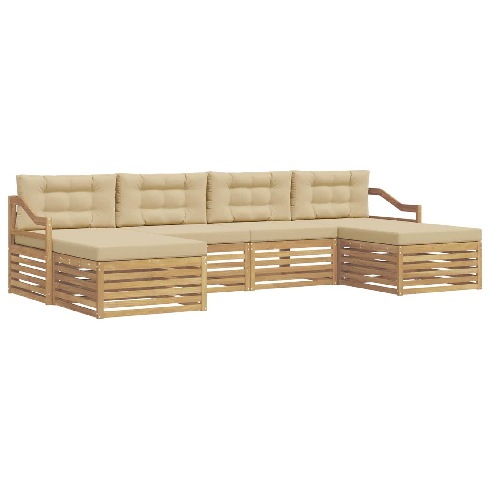 vidaXL Outdoor-Sofagarnitur 6 pcs Weiß und Beige 325 x 162,5 x 73 cm