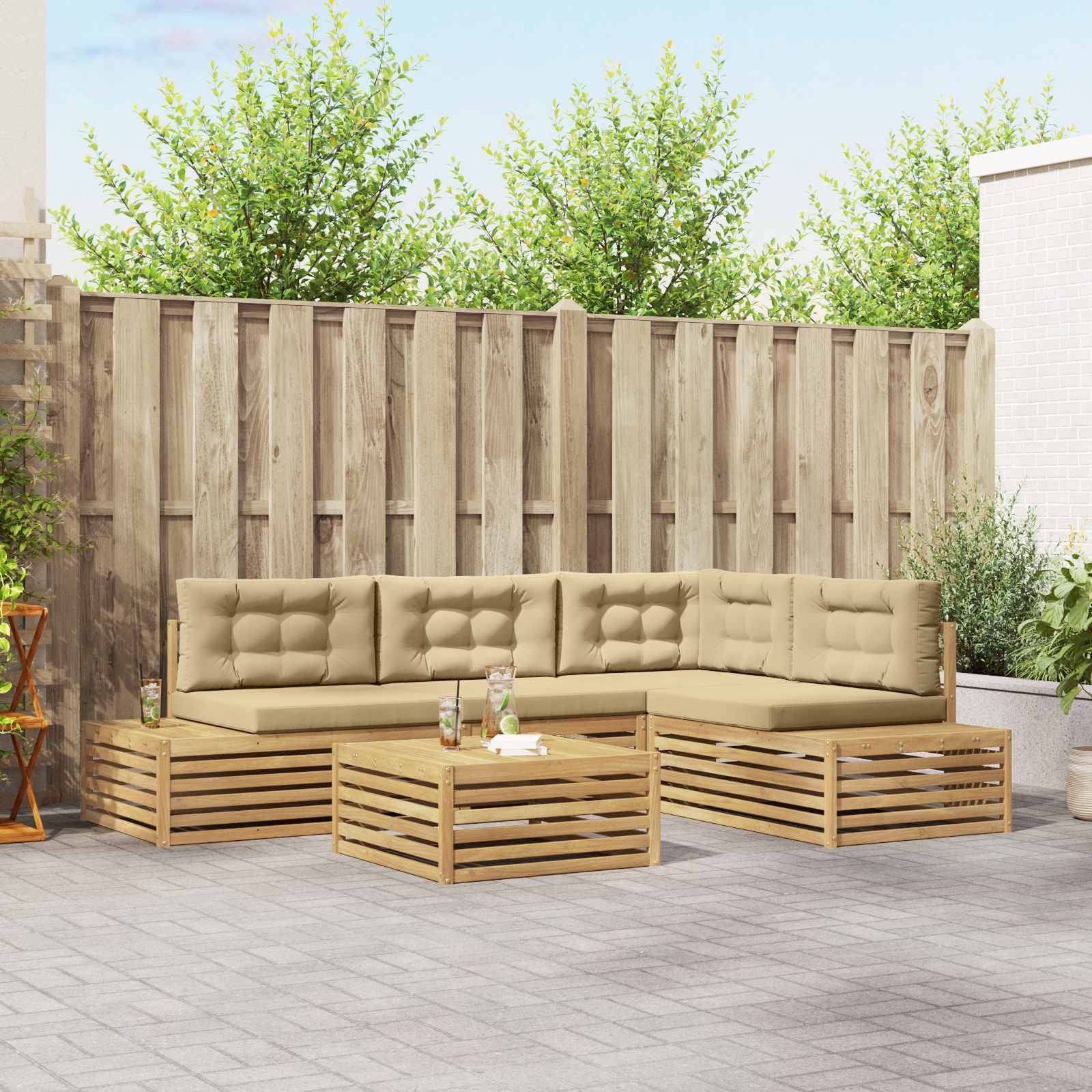 vidaXL 5 Stück Outdoor-Sofagarnitur Polyester Weiß