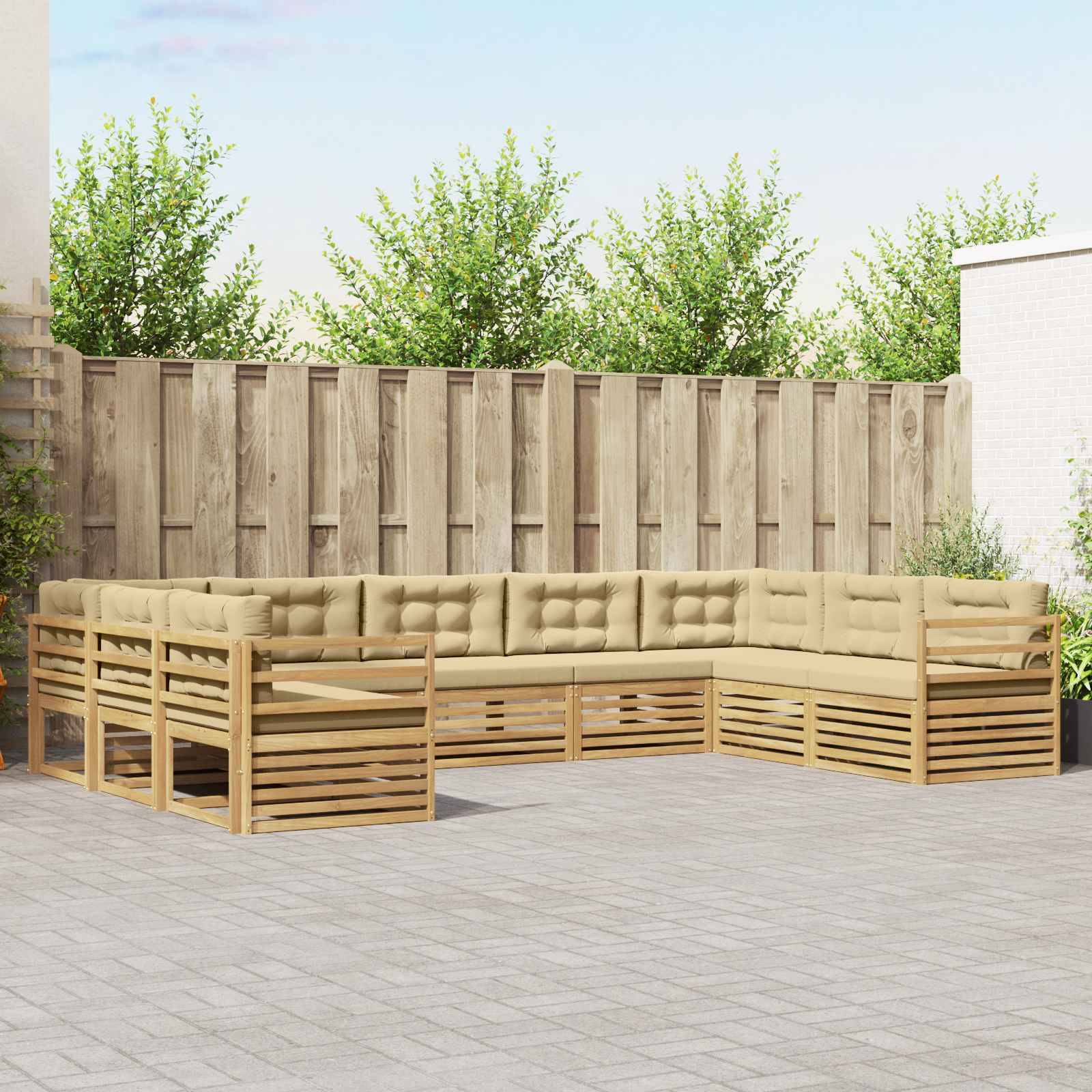 vidaXL Outdoor-Sofagarnitur 9 pcs Weiß und Beige 404 x 245,5 x 73 cm