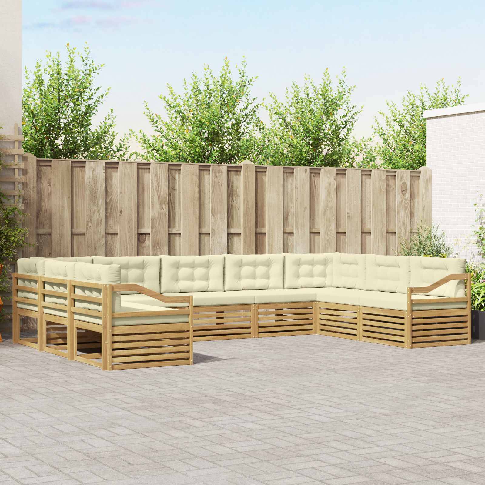 vidaXL Outdoor-Sofagarnitur 9 pcs Weiß und Creme 404 x 245,5 x 73 cm