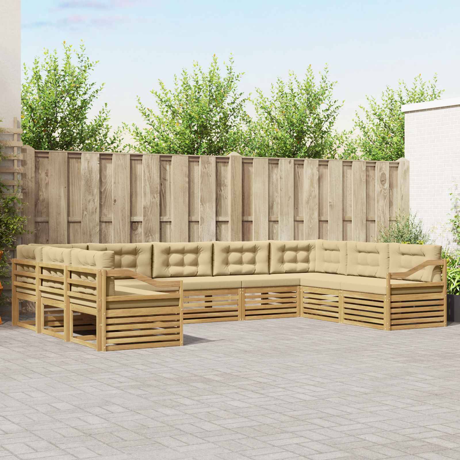 vidaXL Outdoor-Sofagarnitur 9 pcs Weiß und Beige 404 x 245,5 x 73 cm
